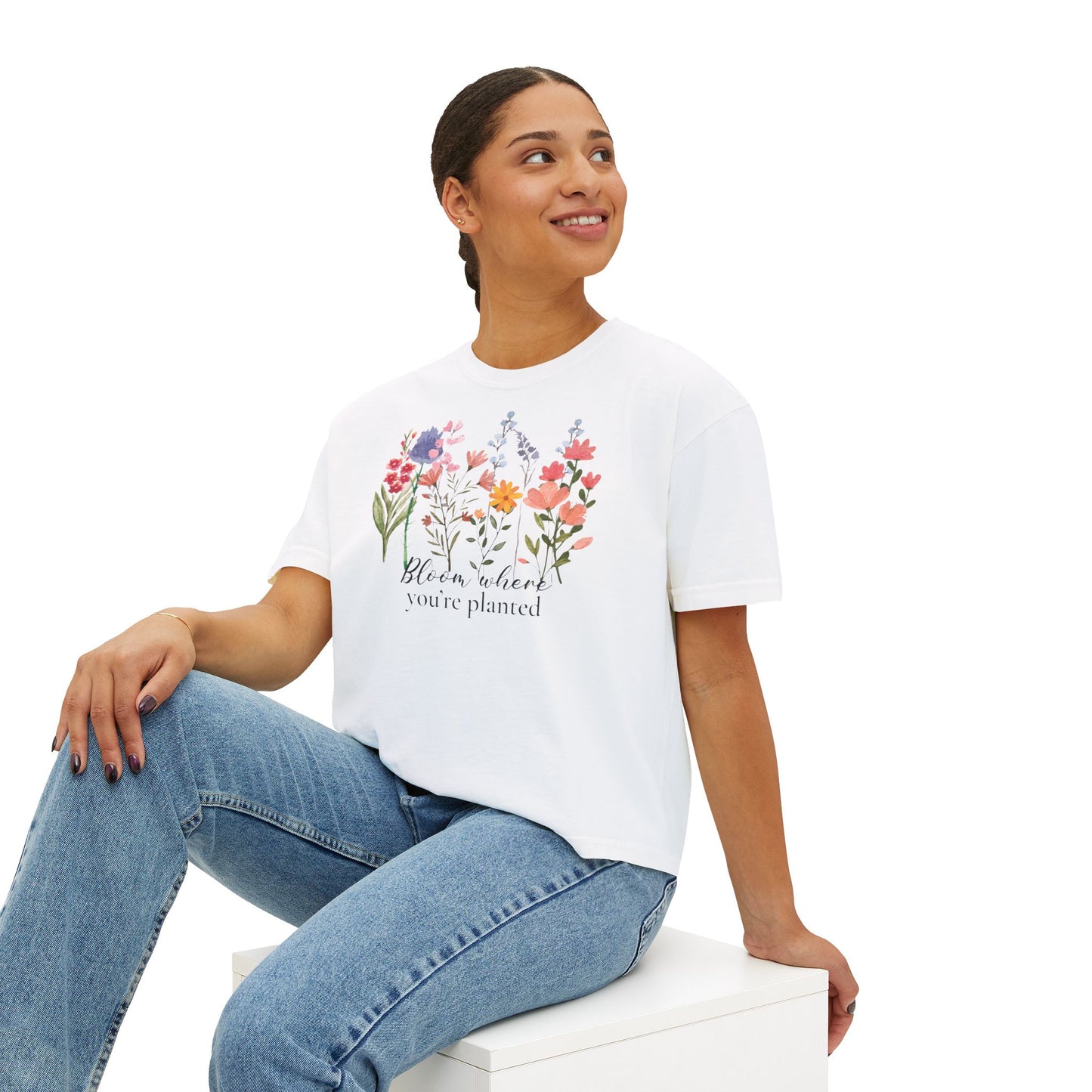 Bloom Where You’re Planted Women’s Boxy T-Shirt,  Floral Garden Graphic Tee - 14940