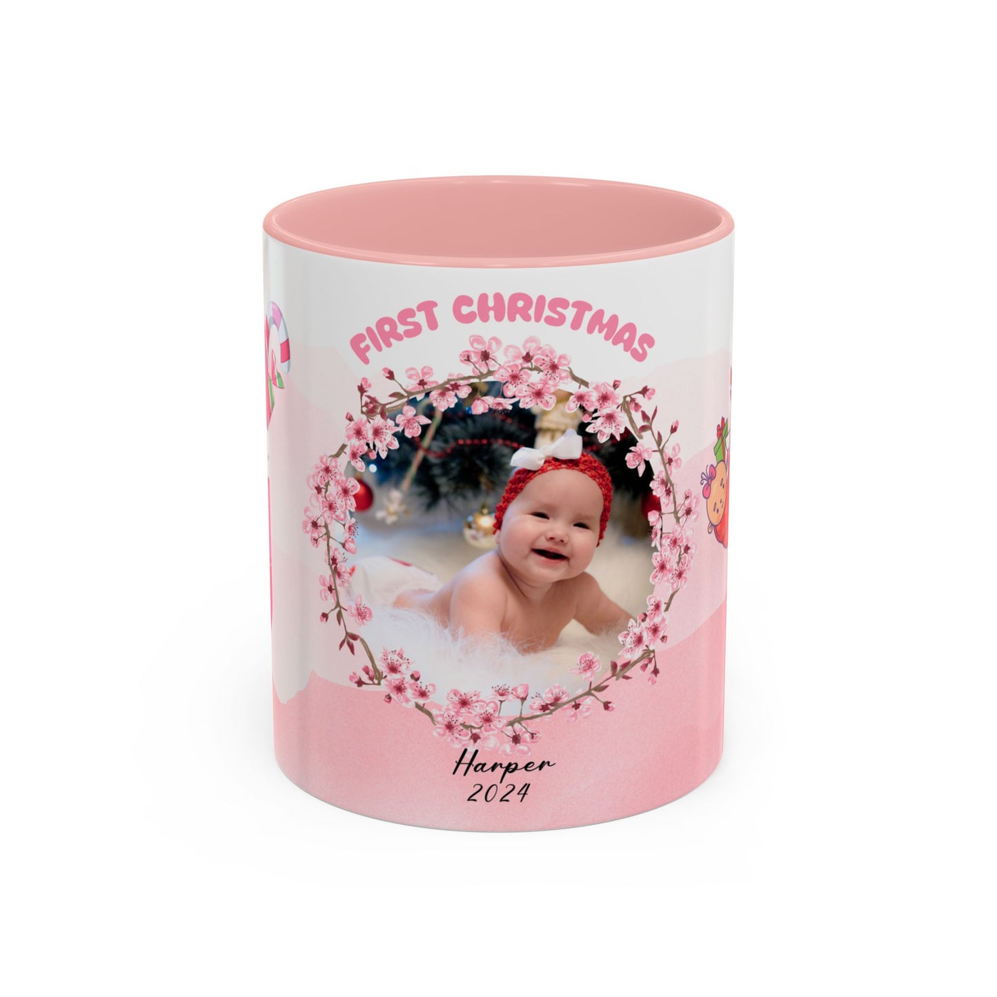 First Christmas, Baby Girl, Customizable - Accent Coffee Mug (11, 15oz) - 10074