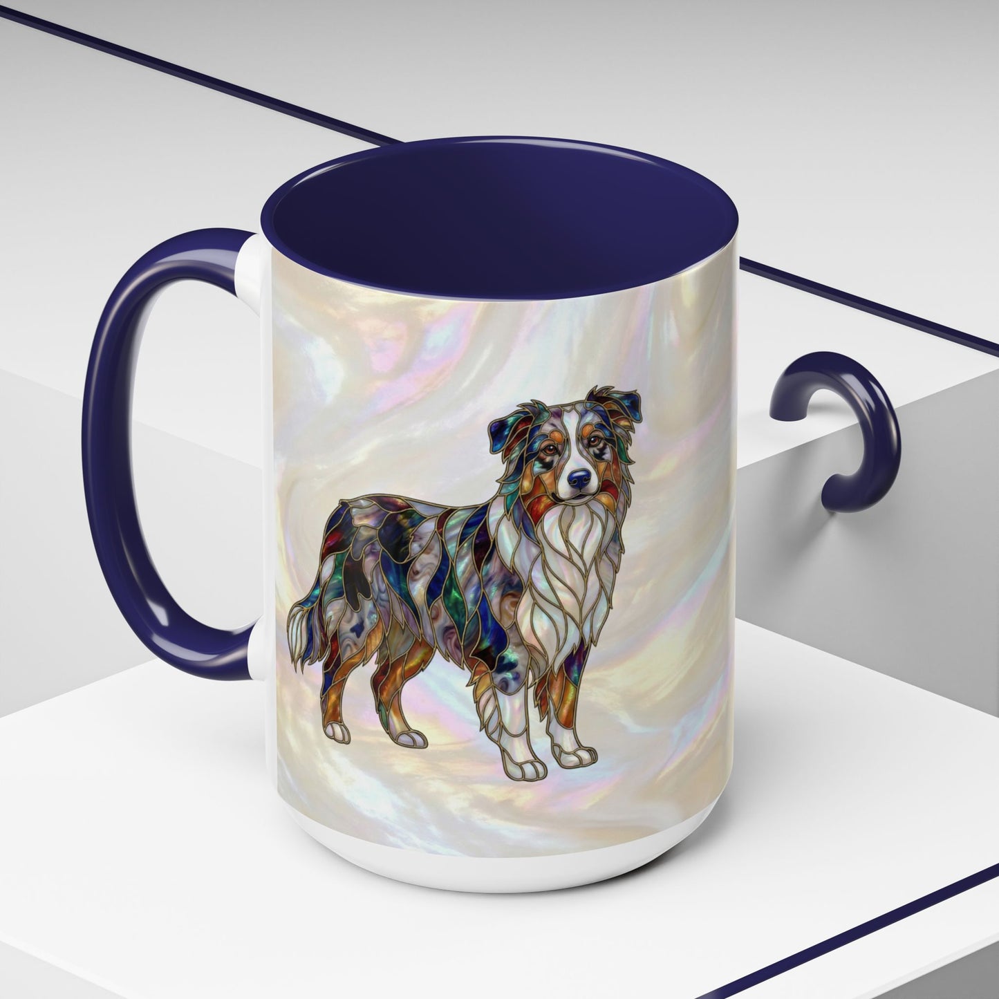 Australian Shepherd Accent Coffee Mug — Stained Glass Design (11/15oz) -14614
