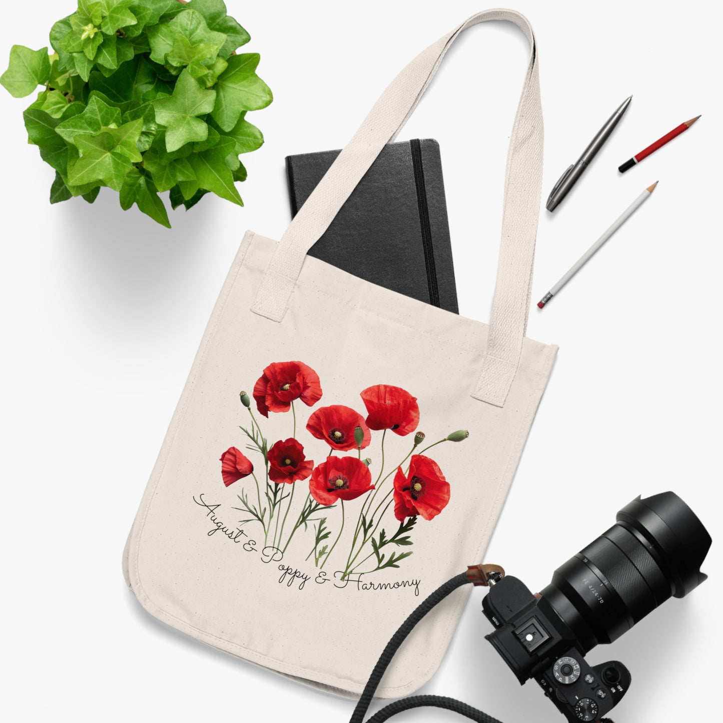 Happy Birthday August, Poppy - Customized Organic Canvas Tote Bag