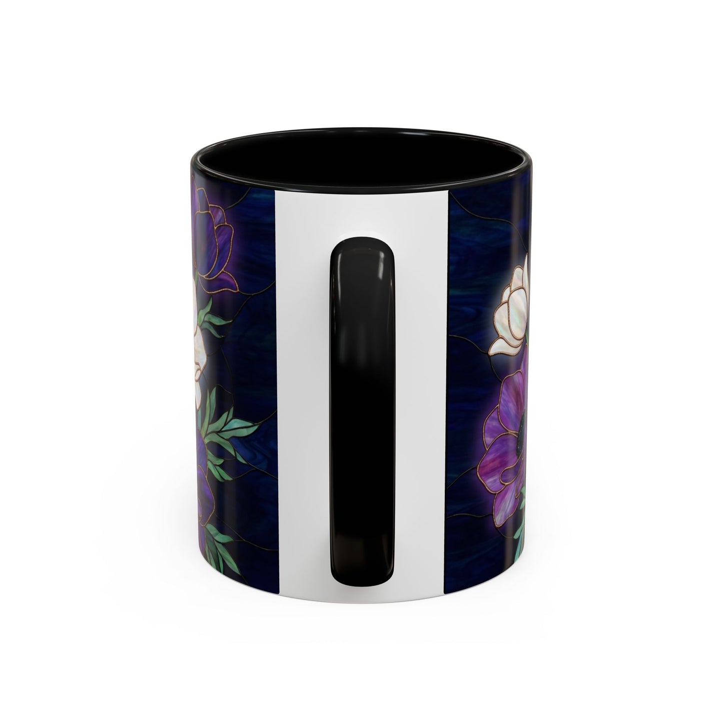 Floral Anemone Accent Coffee Mug — Stained Glass Design 11/15oz - 14552
