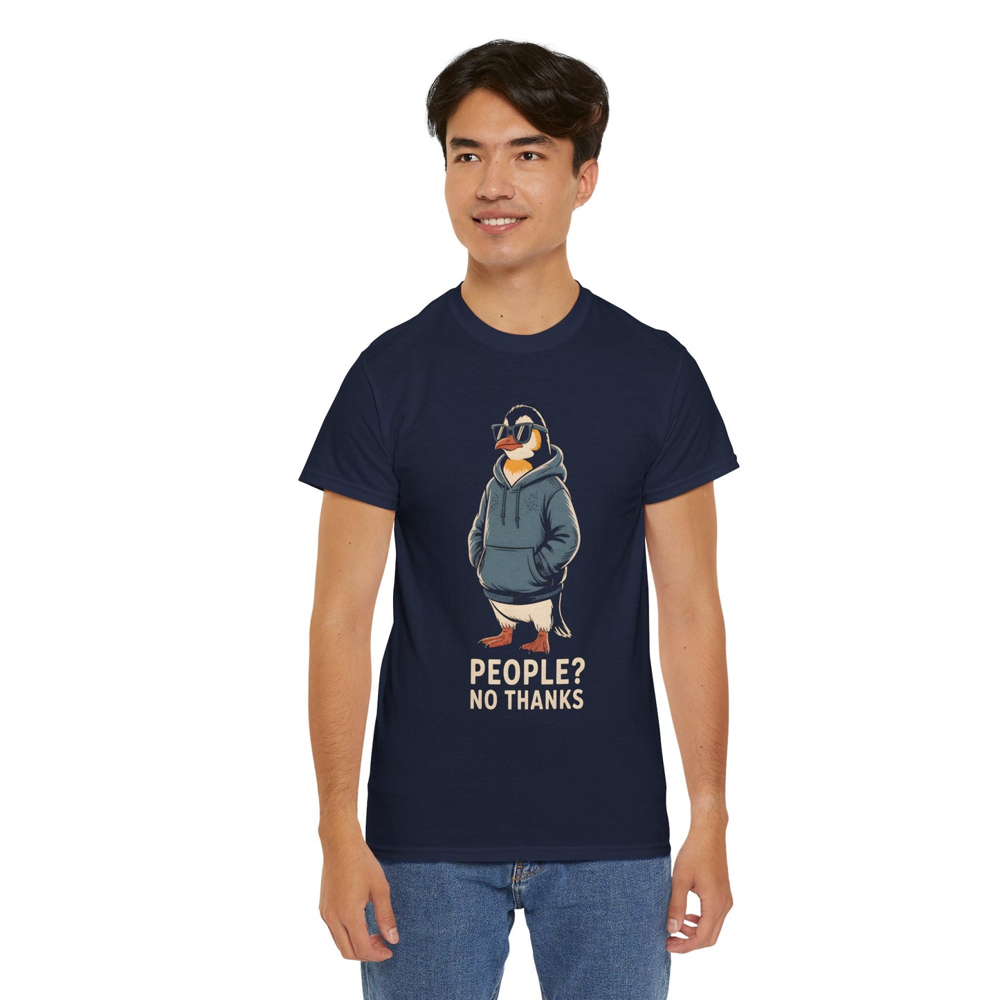Funny Penguin T-Shirt – “People? No Thanks” Introvert Anti-Social Humor Tee Gift - 14847