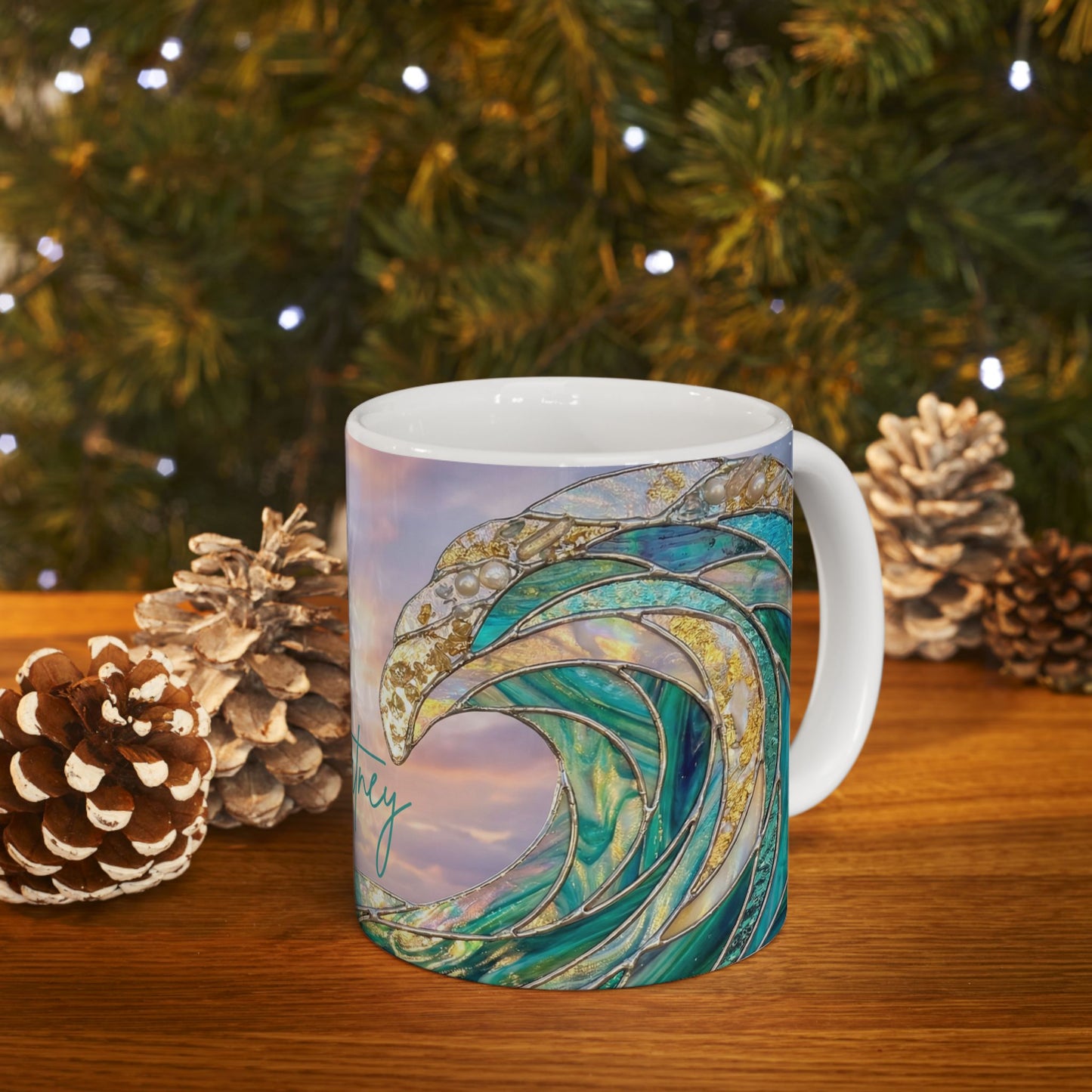 Personalized Ocean Wave Mug – Turquoise Coastal Ceramic Coffee Cup - 14899