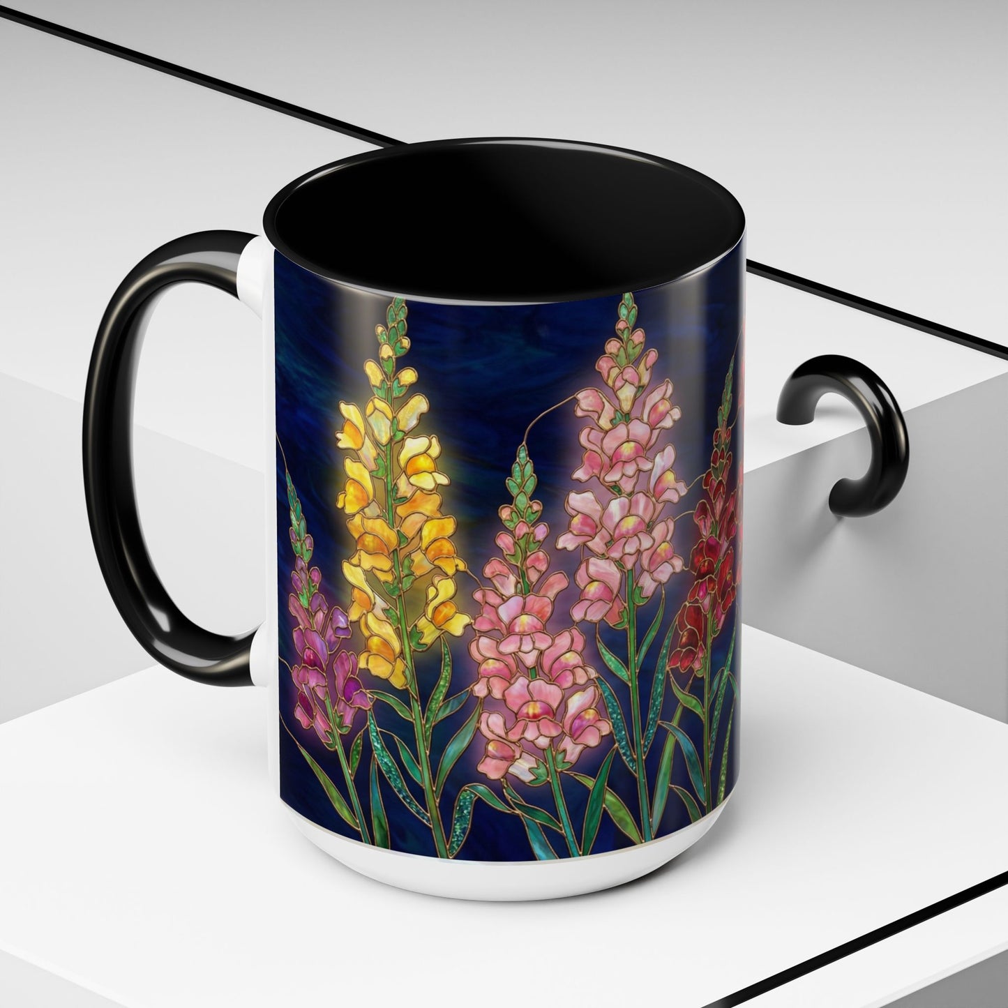 Snapdragon Floral Accent Coffee Mug — Stained Glass Design (11/15oz) - 14586