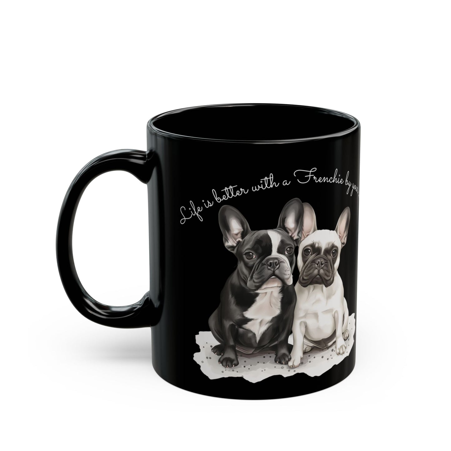 French Bulldogs, Customizable - Ceramic Black Mug (11oz, 15oz) - 10465