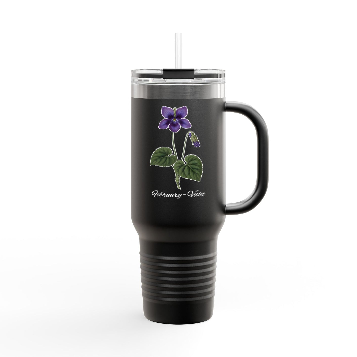Violet (Single) Floral Tumbler – February Birth Flower Gift | 40oz Insulated Travel Mug, Customizable — 14698