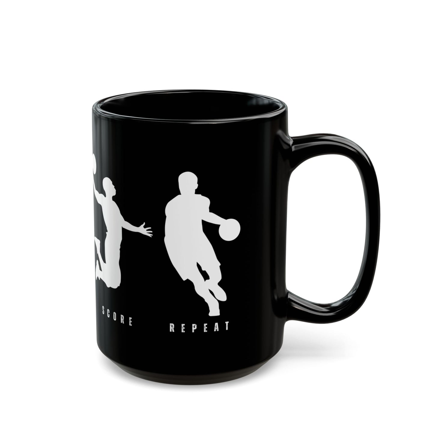 Dribble  Shoot  Score Repeat, Basketball Lovers - Ceramic Black Mug (11oz, 15oz) - 10134