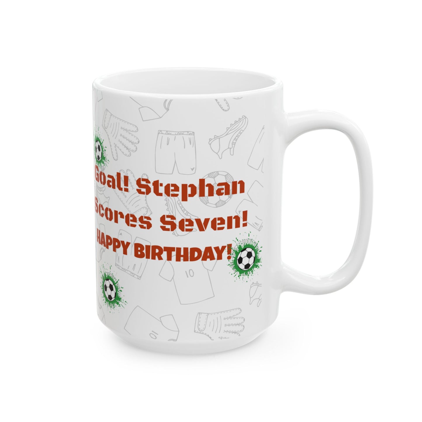 Happy Birthday Stephan!, Personalized, 7th, Soccer-Themed Ceramic Mug for Sports Lovers, Celebrate Birthdays, Goal Scoring Gifts - 14215