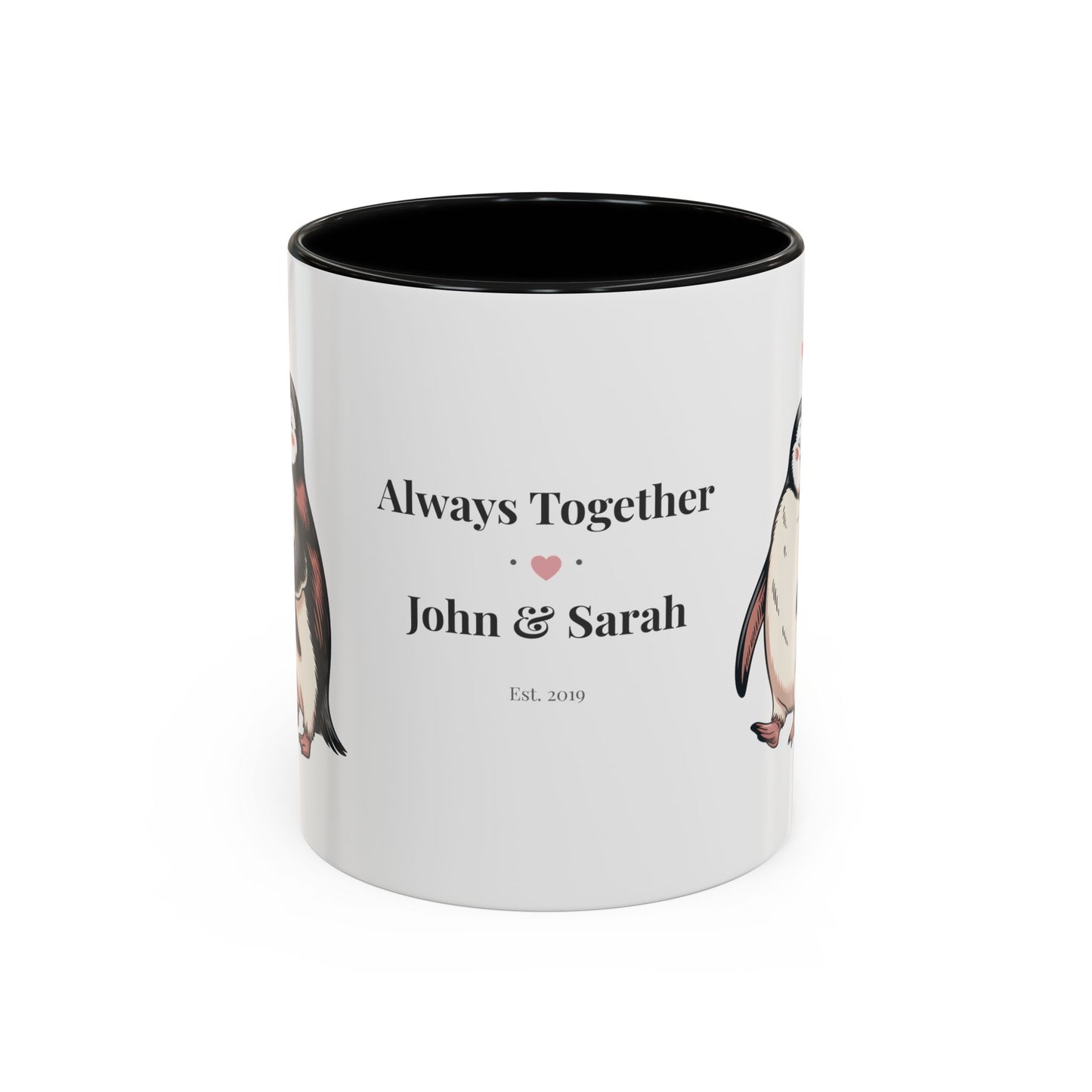 Always Together Personalized Coffee Mug — Penguin Couple with Custom Names & Established Date (11/15 oz) - 14744