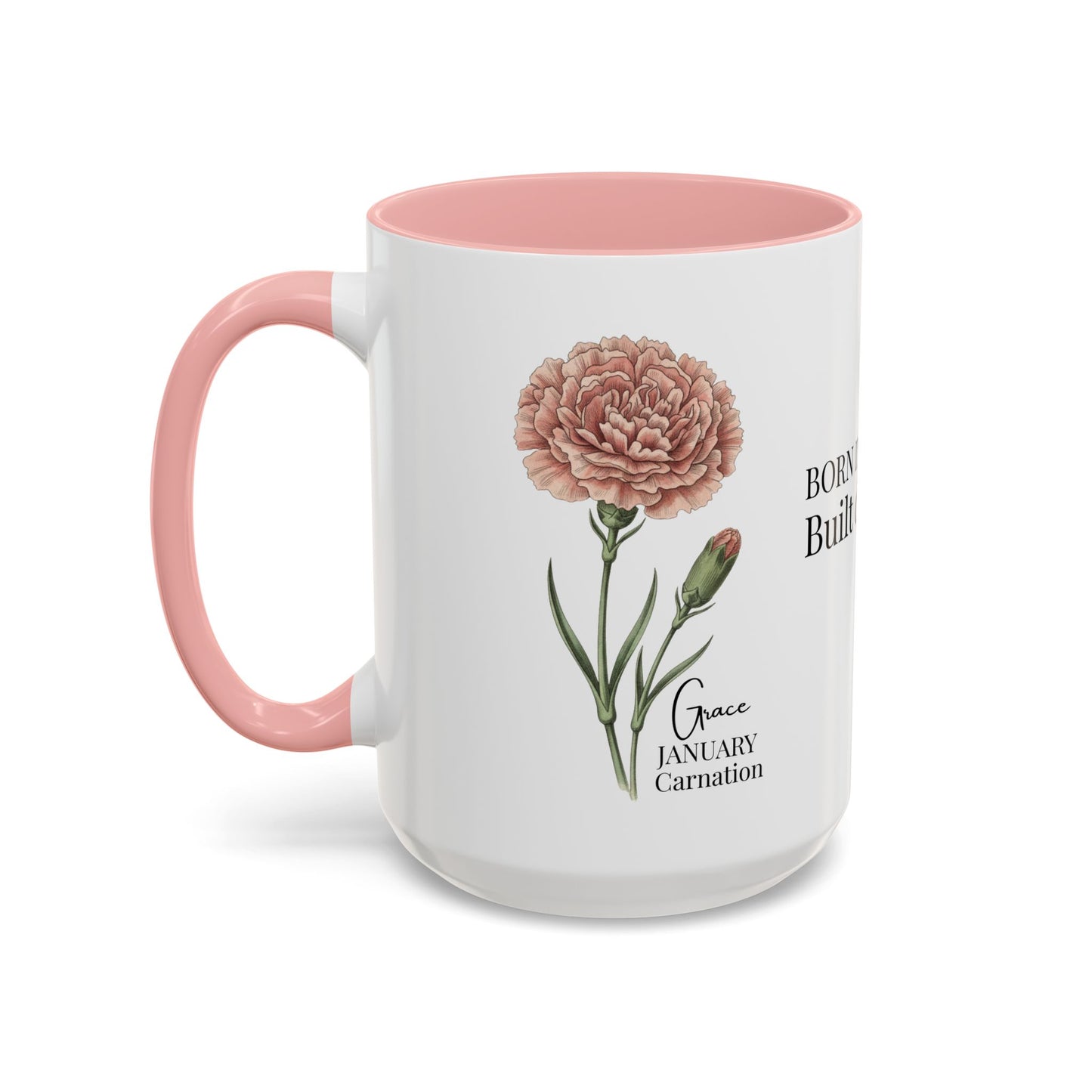 January Carnation Birth Flower Accent Coffee Mug – Customizable (11oz / 15oz) - 14671