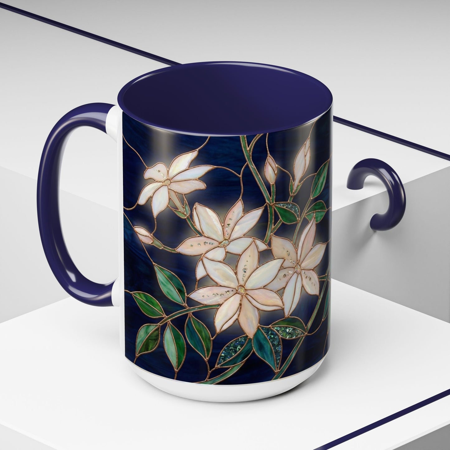Jasmine Floral Accent Coffee Mug —  Stained Glass Design (11/15oz) - 14573
