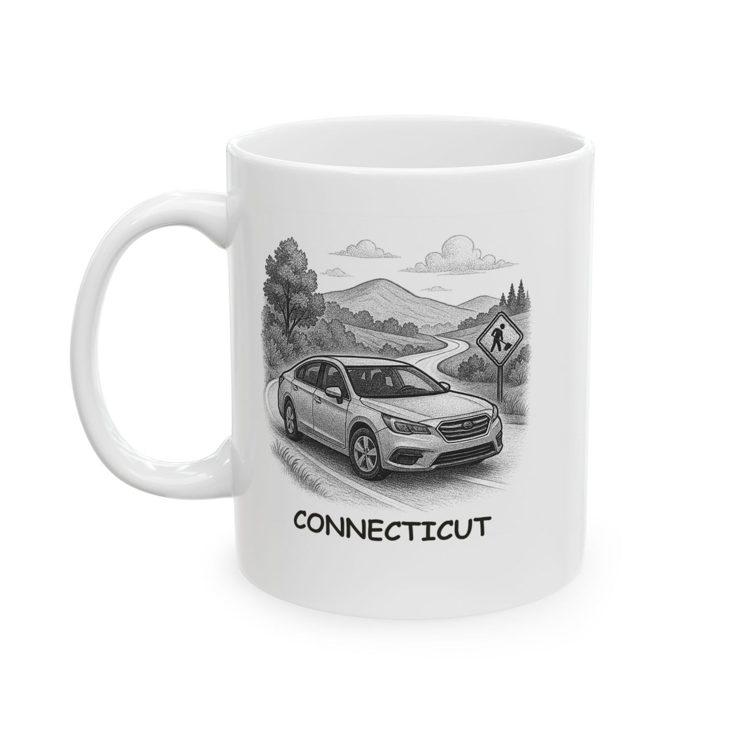 "In Connecticut, ‘driving’ means ‘taking a scenic route to avoid construction.’" Ceramic Mug - 13880