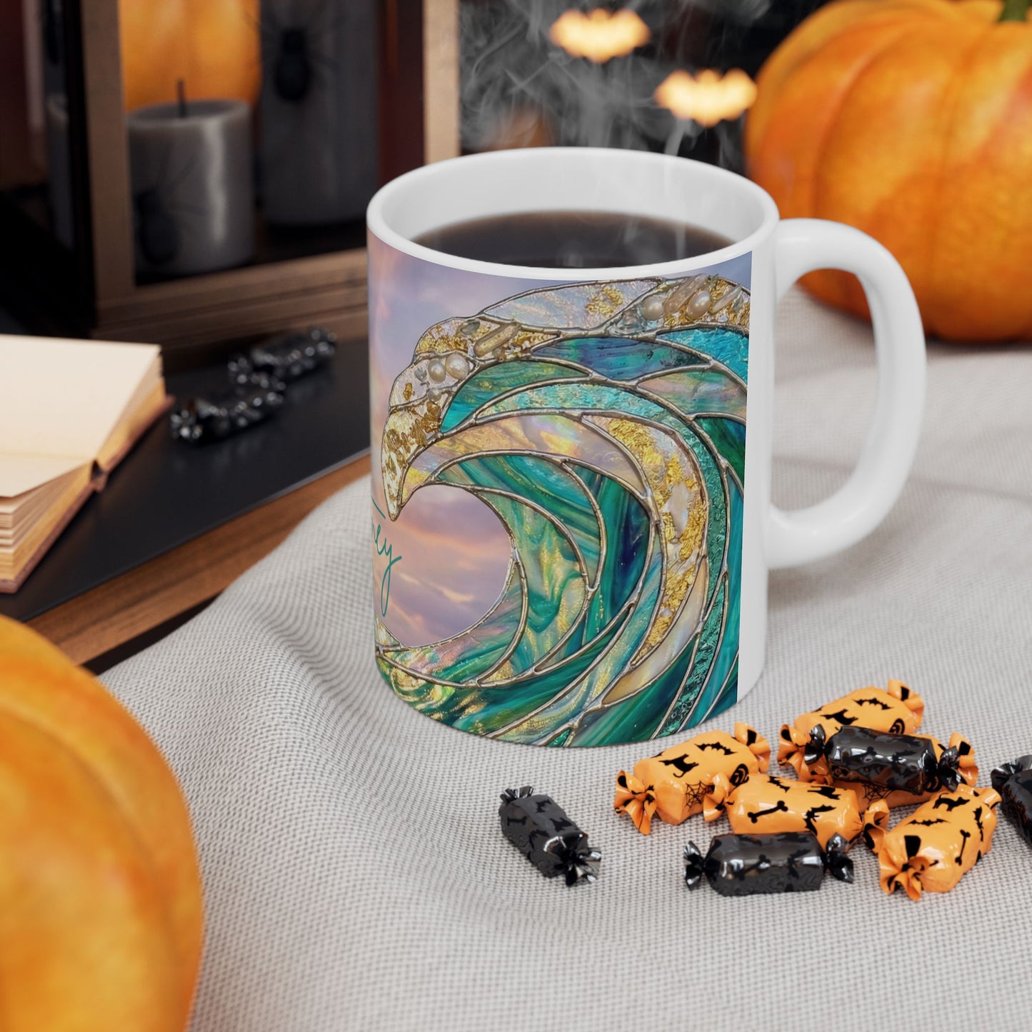 Personalized Ocean Wave Mug – Turquoise Coastal Ceramic Coffee Cup - 14899