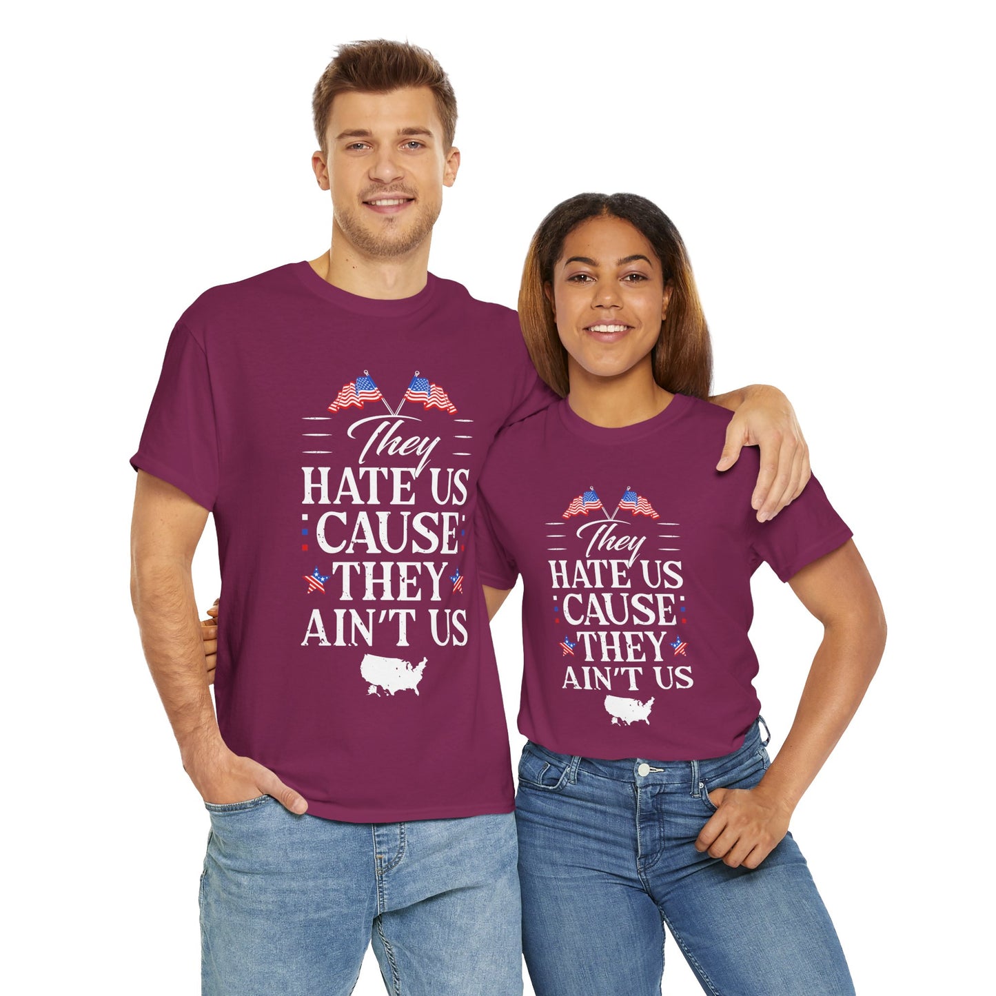 Patriotic Unisex Heavy Cotton Tee - 'They Hate Us Cause They Ain't Us' - Gift for Freedom Lovers, Casual Wear, Independence Day - 13651