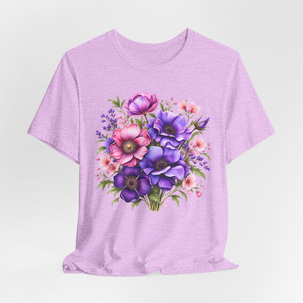 Purple & Pink Floral Bouquet T-Shirt, Colorful Botanical Flower Tee - 14537