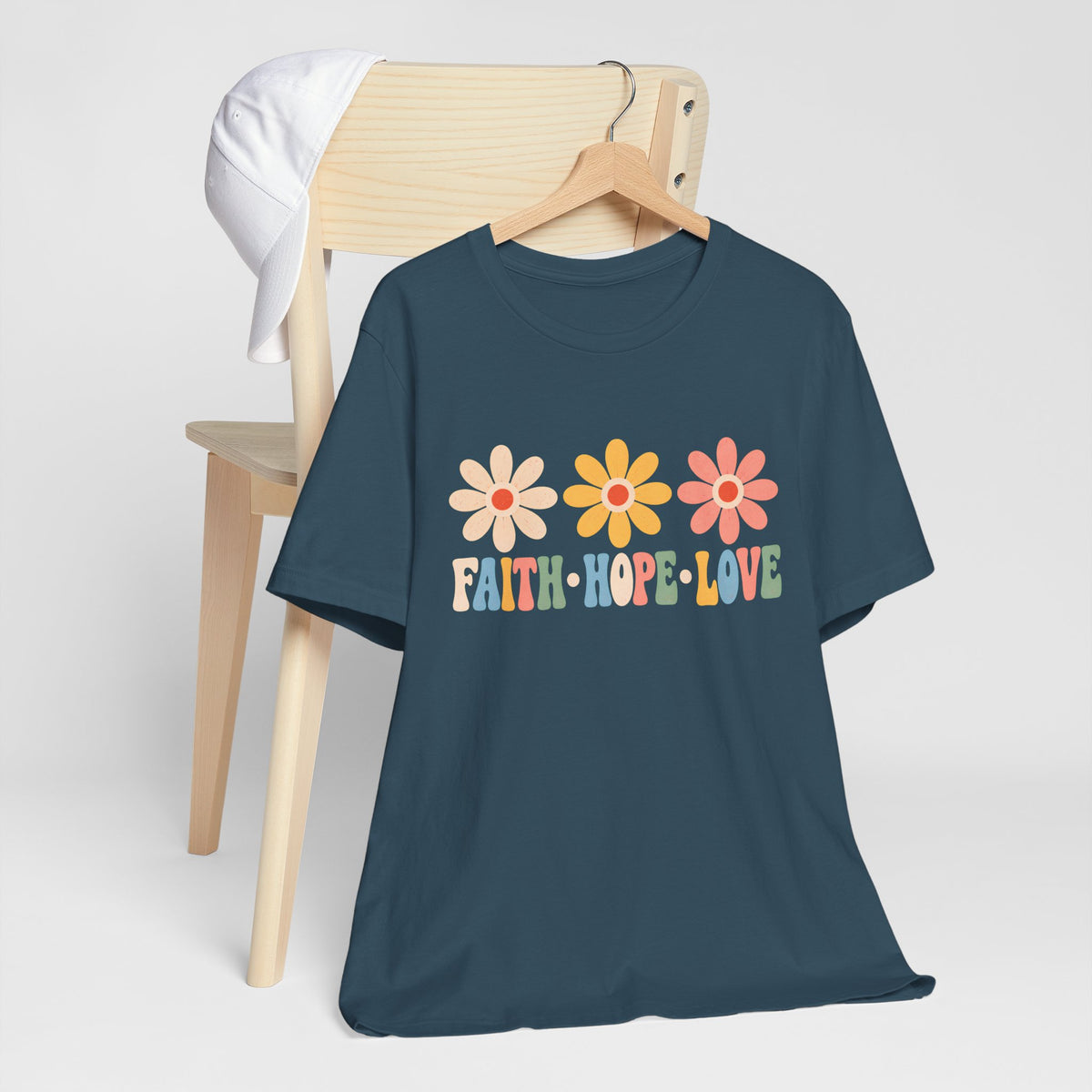 Faith Hope Love Floral T-Shirt, Retro Flower Graphic Tee - 14978