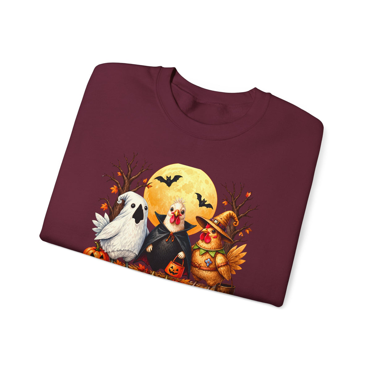 Trick or Tweet Halloween Sweatshirt, Cute Costume Chickens & Ghost Crewneck- 14512