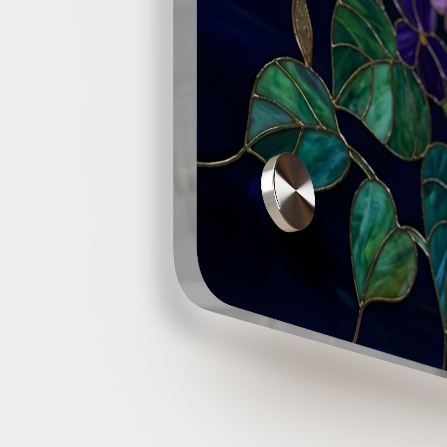 Violet Floral Acrylic Wall Art Panel — Purple Violets on Deep Blue - 14600