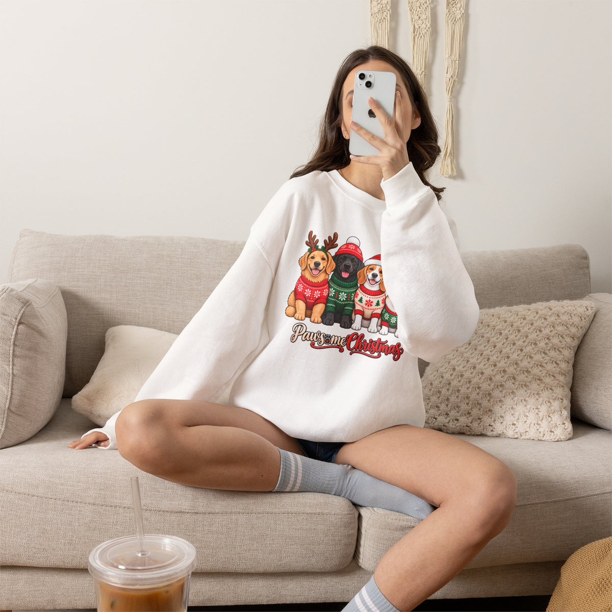 Pawsome Christmas Sweatshirt,  Cute Festive Dogs Crewneck - 14558