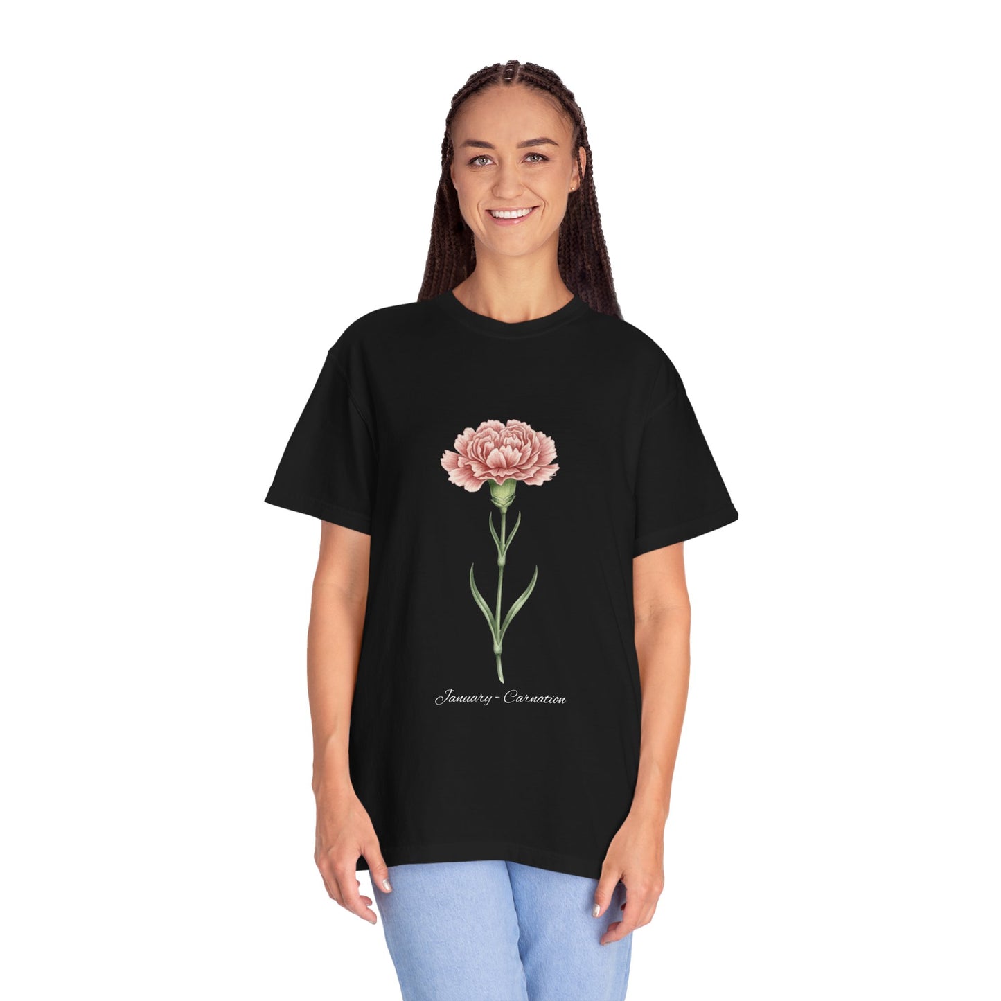 January Birth Flower Carnation T-Shirt – Heavyweight Garment-Dyed Tee - 14686