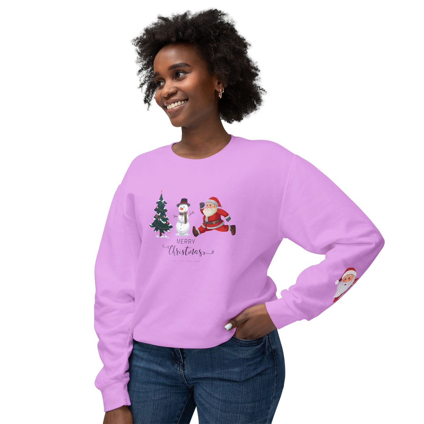 Christmas Tree, Snowman & Santa - Unisex Lightweight Crewneck Sweatshirt - 10392