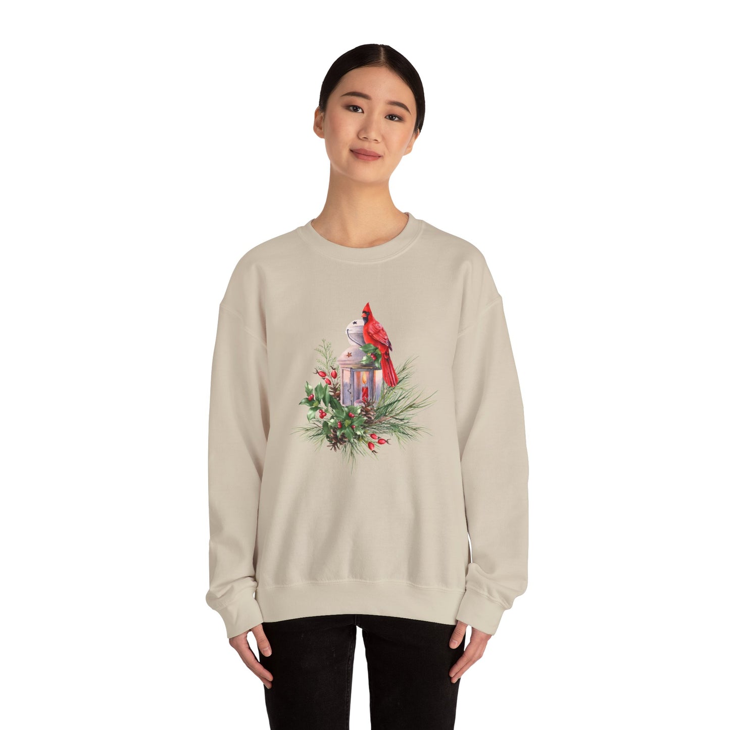 Cardinal Bird, Vintage Lantern, Winter Floral - Unisex Heavy Blend™ Crewneck Sweatshirt - 10370