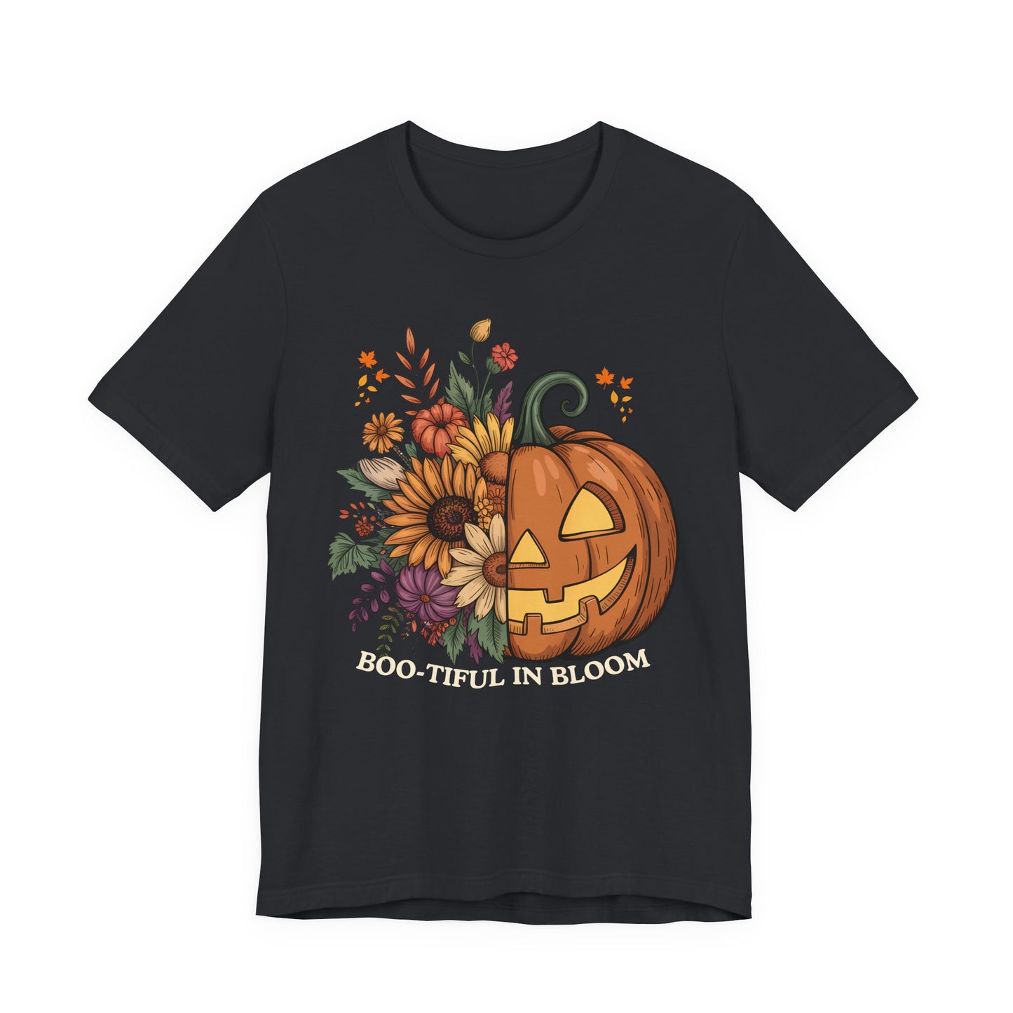 Boo-tiful in Bloom Halloween Pumpkin Floral T-Shirt — Fall Graphic Tee - 14925
