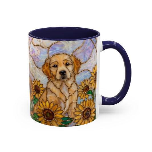 Sunflower Golden Retriever P uppiesAccent Coffee Mug –  Stained Glass Design (11/15 oz) - 14527