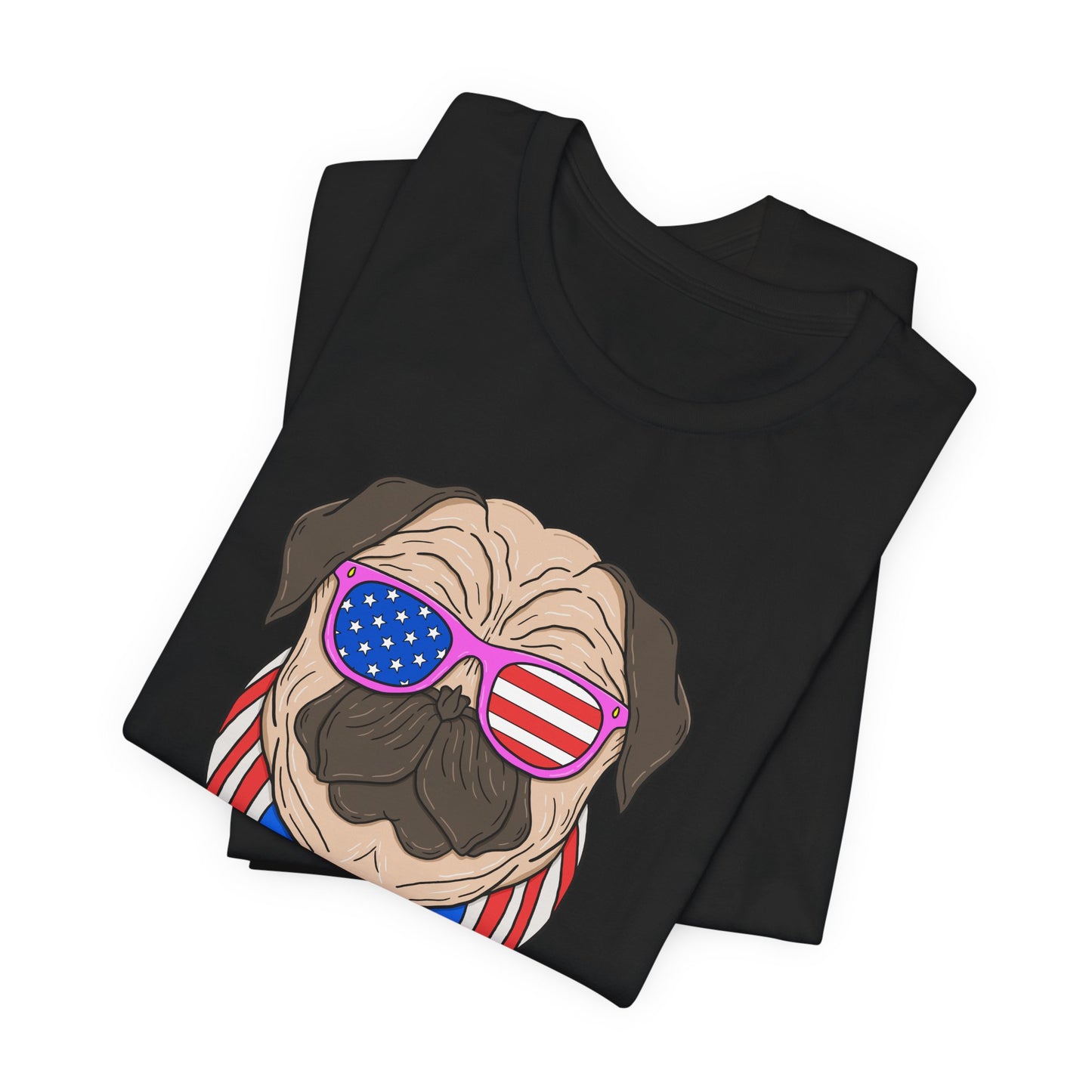 Patriotic Pug Tee, Independence Day T-Shirt, Dog Lovers Gift, Summer Casual Wear, Fun Family Outing Shirt - 13733