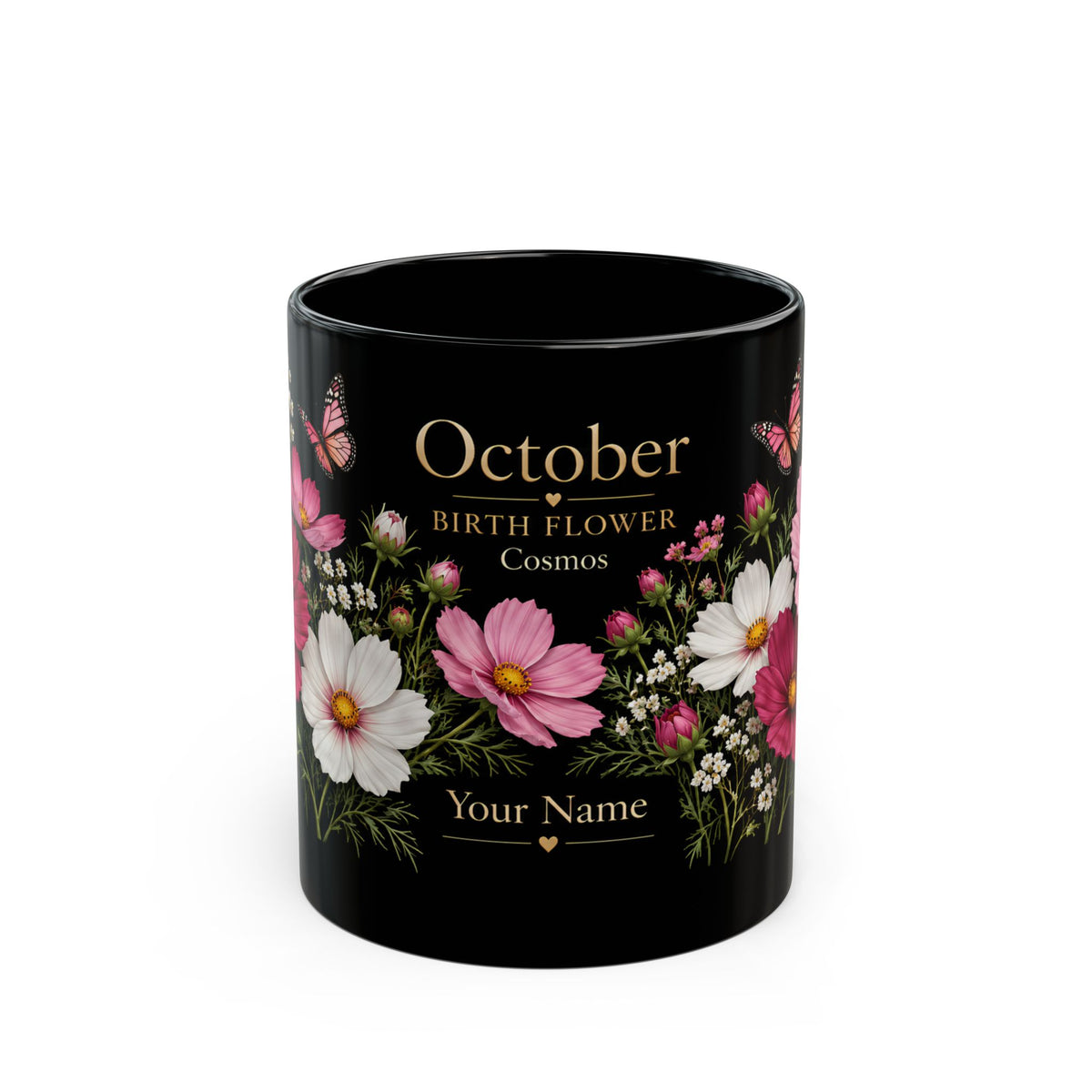 October Birth Flower Mug, Personalized Cosmos Black Coffee Cup - 14980