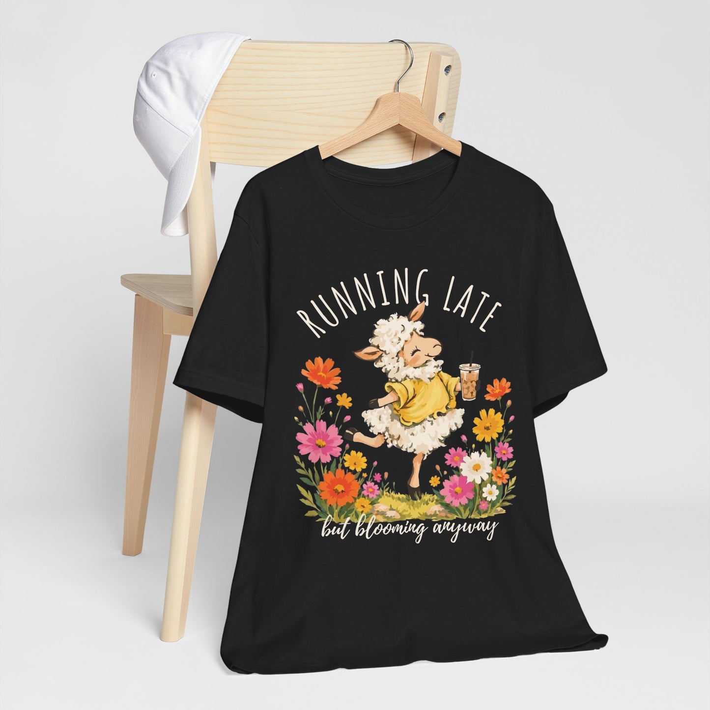 Running Late But Blooming Anyway T-Shirt, Cute Floral Lamb Graphic Tee - 14941
