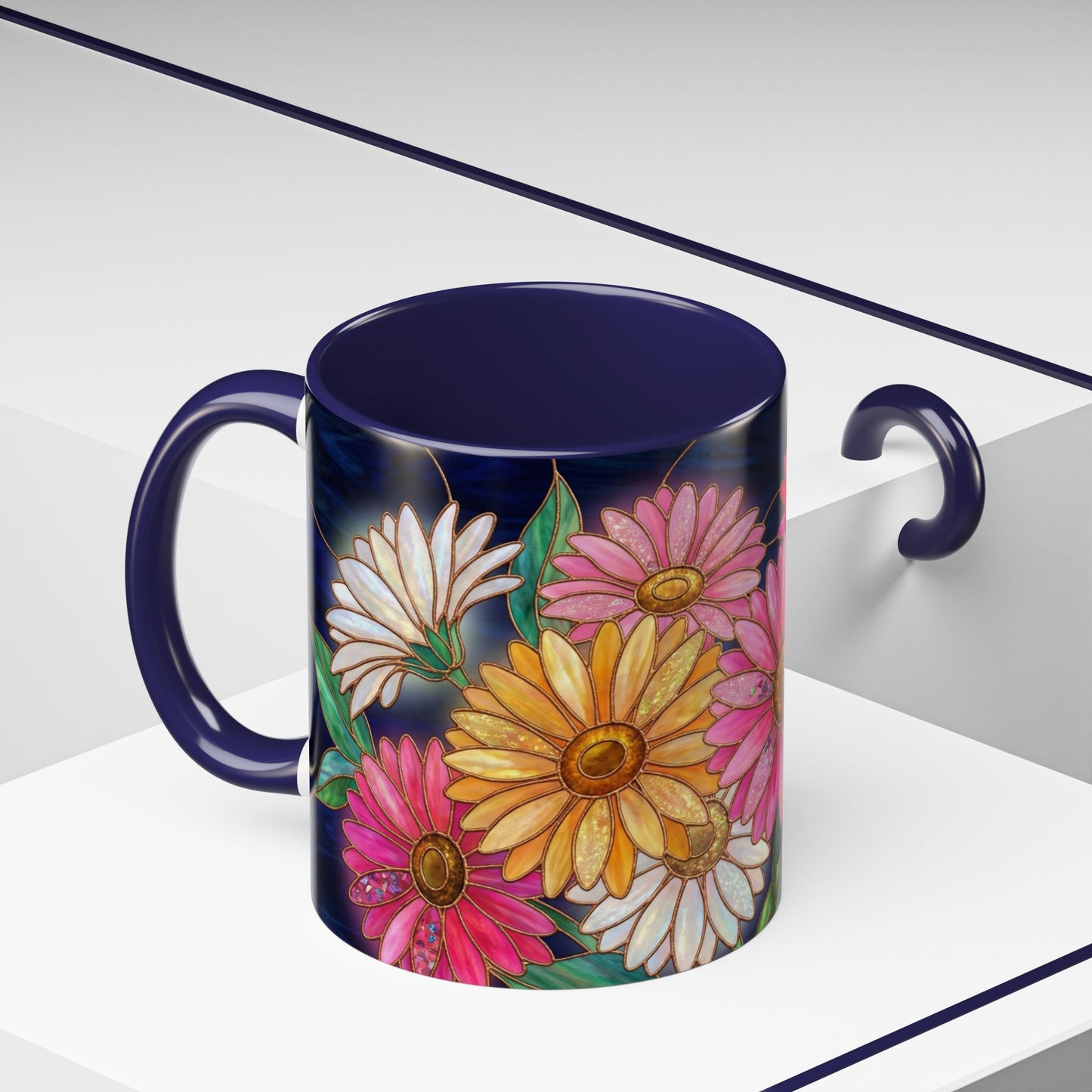 Gerbera Daisy Floral Accent Coffee Mug — Stained Glass Design (11/15 oz) - 14568