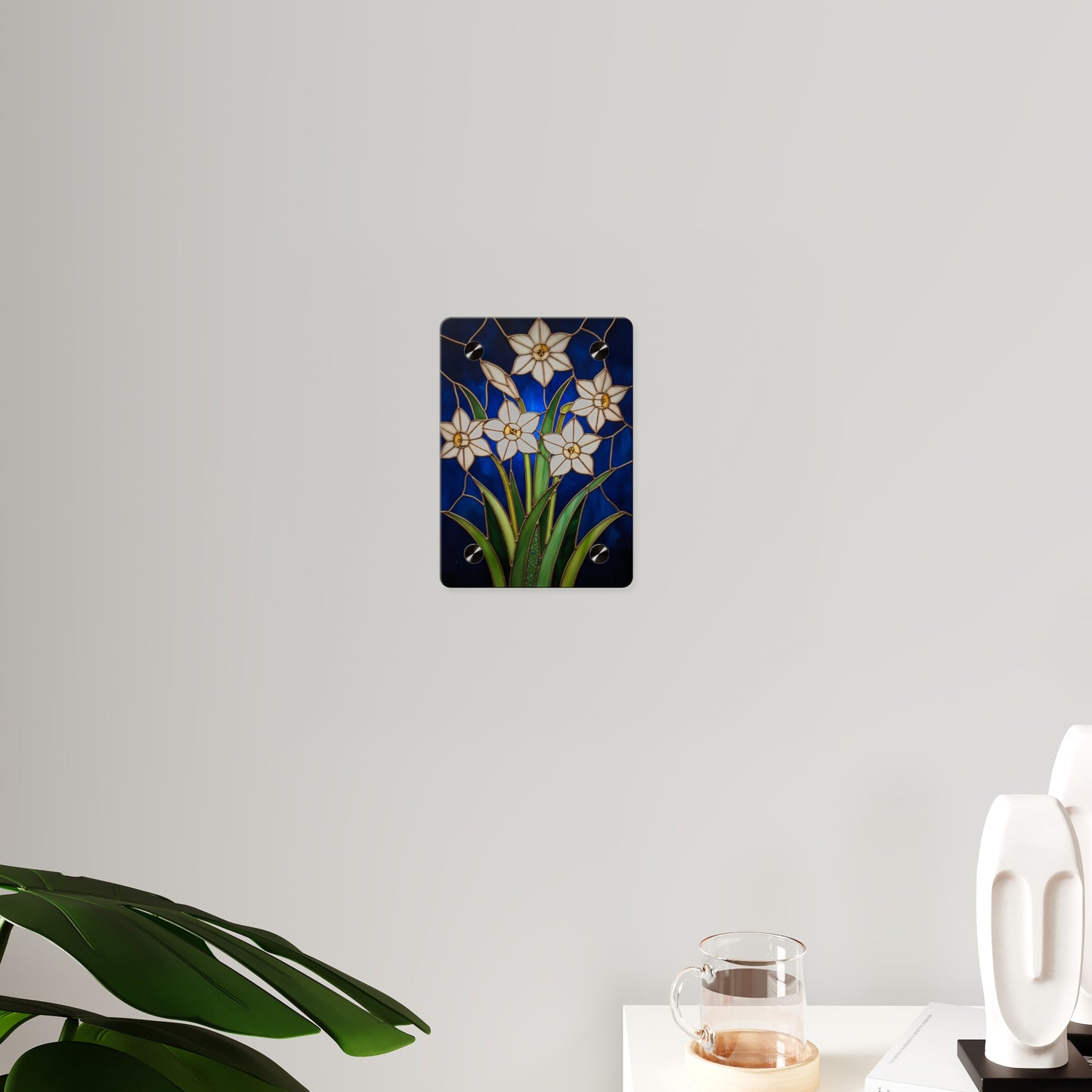 Whitepaper Narcissus Acrylic Wall Art Panel — (Floral Modern Decorative Plaque) - 14598