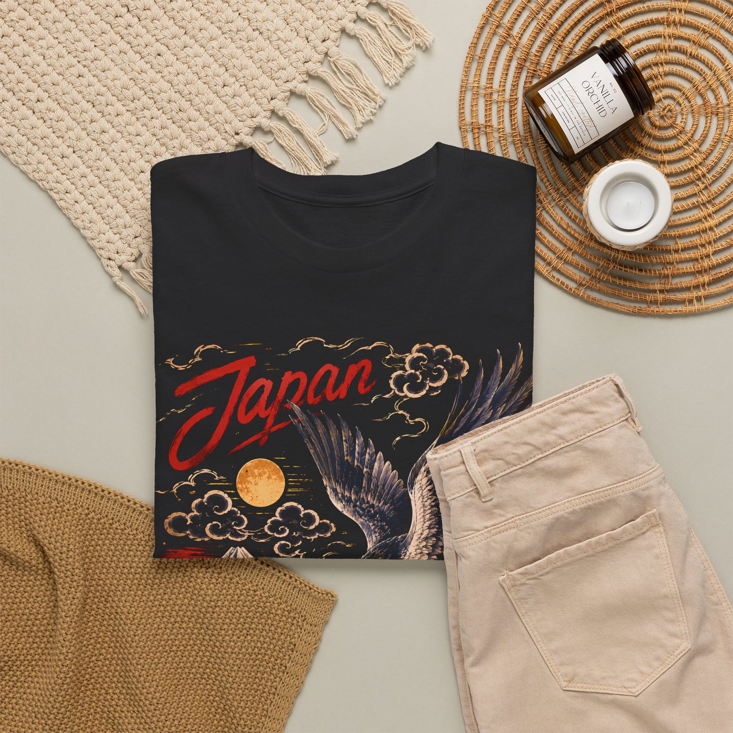 Japan Tiger & Eagle Graphic T-Shirt – Vintage Japanese Tattoo Style Tee - 14910