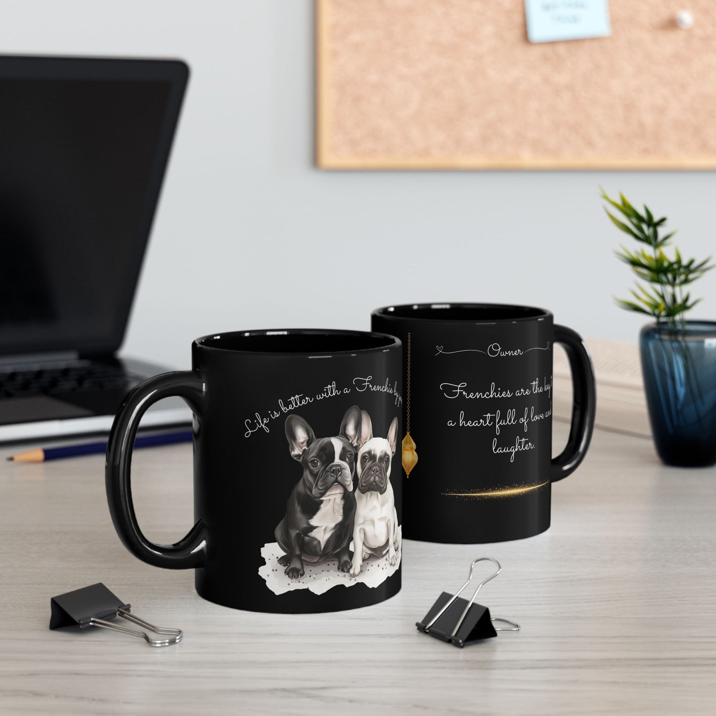 French Bulldogs, Customizable - Ceramic Black Mug (11oz, 15oz) - 10465