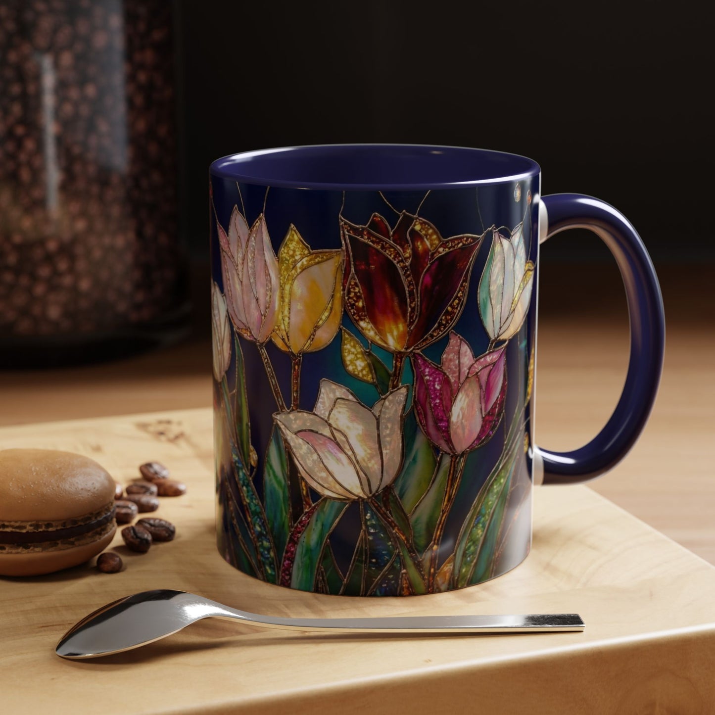 Tulip Floral Art Accent Coffee Mug — Stained Glass Design (11/15oz) - 14592