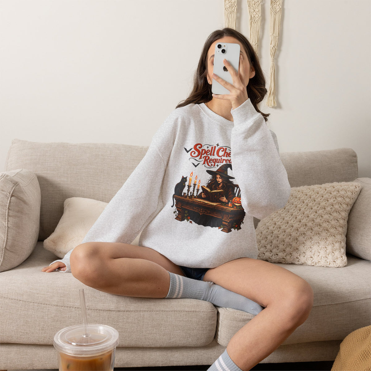 Spell Check Required Sweatshirt, Vintage Witch Halloween Crewneck - 14543