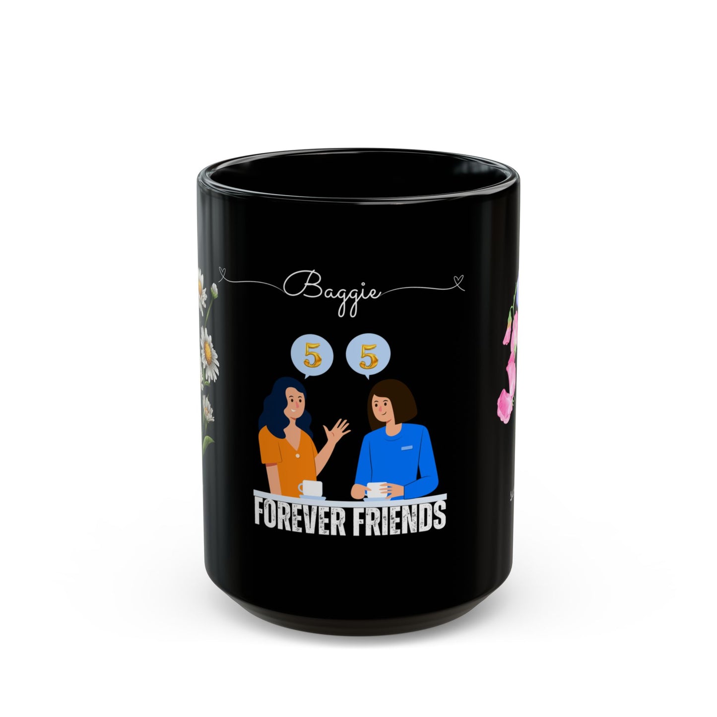 Happy Birthday, April, Featuring Daisy and Sweet Pea - Customizable - Ceramic Black Mug (11oz, 15oz) - 10480