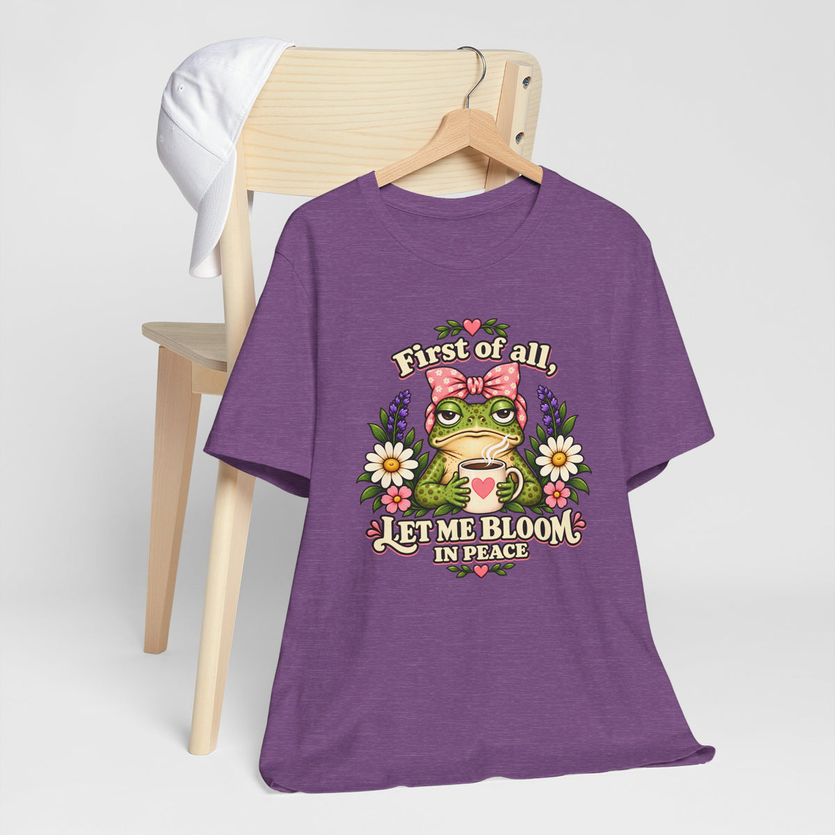 Let Me Bloom in Peace Frog T-Shirt, Cute Floral Coffee Tee - 14500