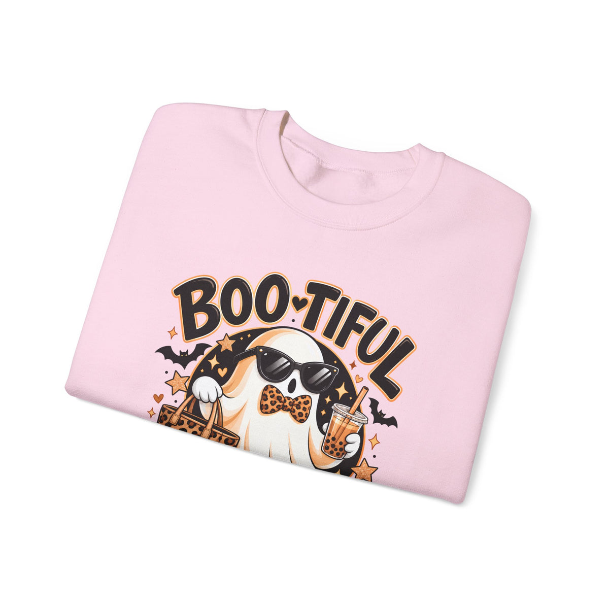 Boo-tiful Halloween Ghost Sweatshirt,  Leopard Print Crewneck - 14523