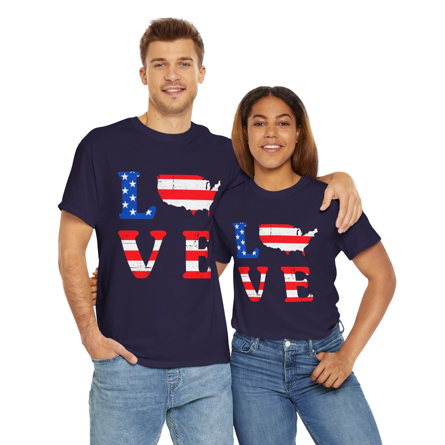 Patriotic Love Tee | Unisex Heavy Cotton T-Shirt, USA Love Shirt, 4th of July Gift, Casual Wear, Independence Day Apparel - 13696