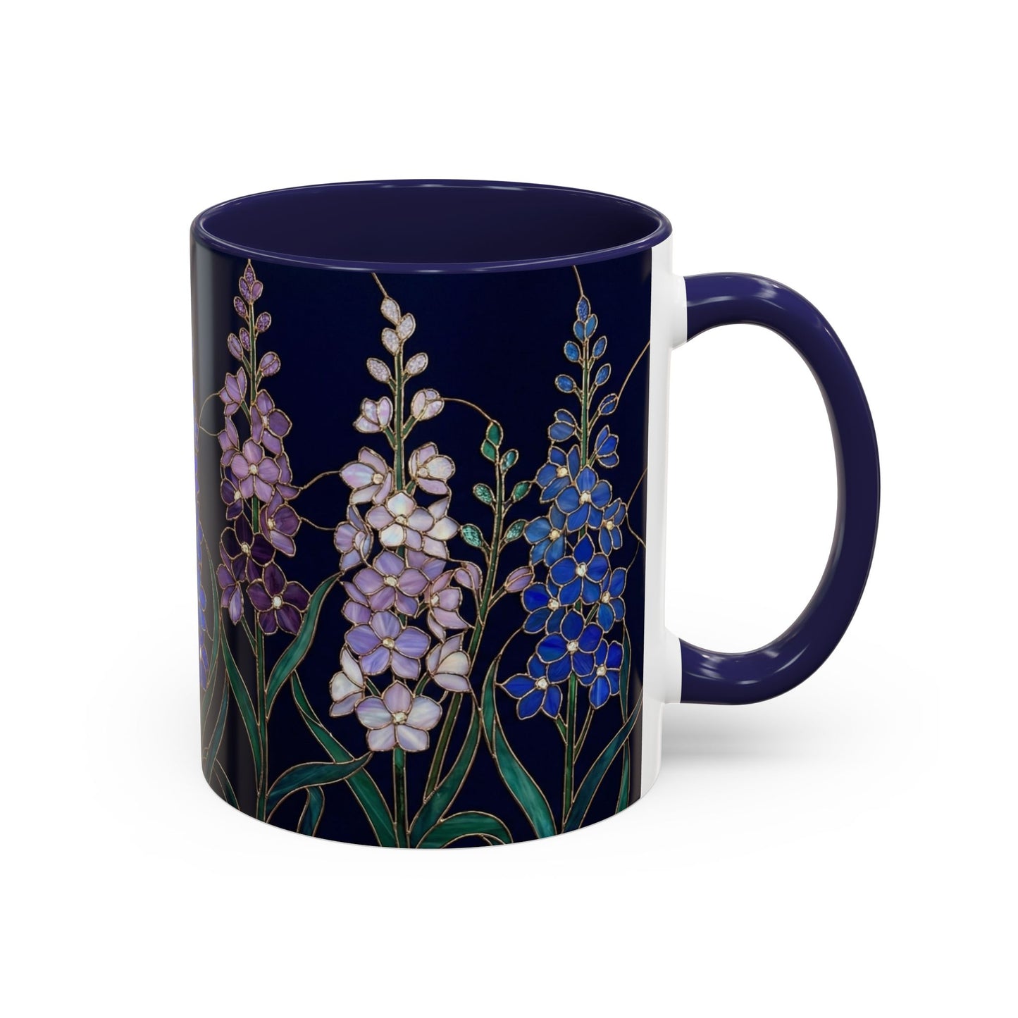 Larkspur Floral Accent Coffee Mug —  Stained-Glass Garden Design (11/15oz) - 14595