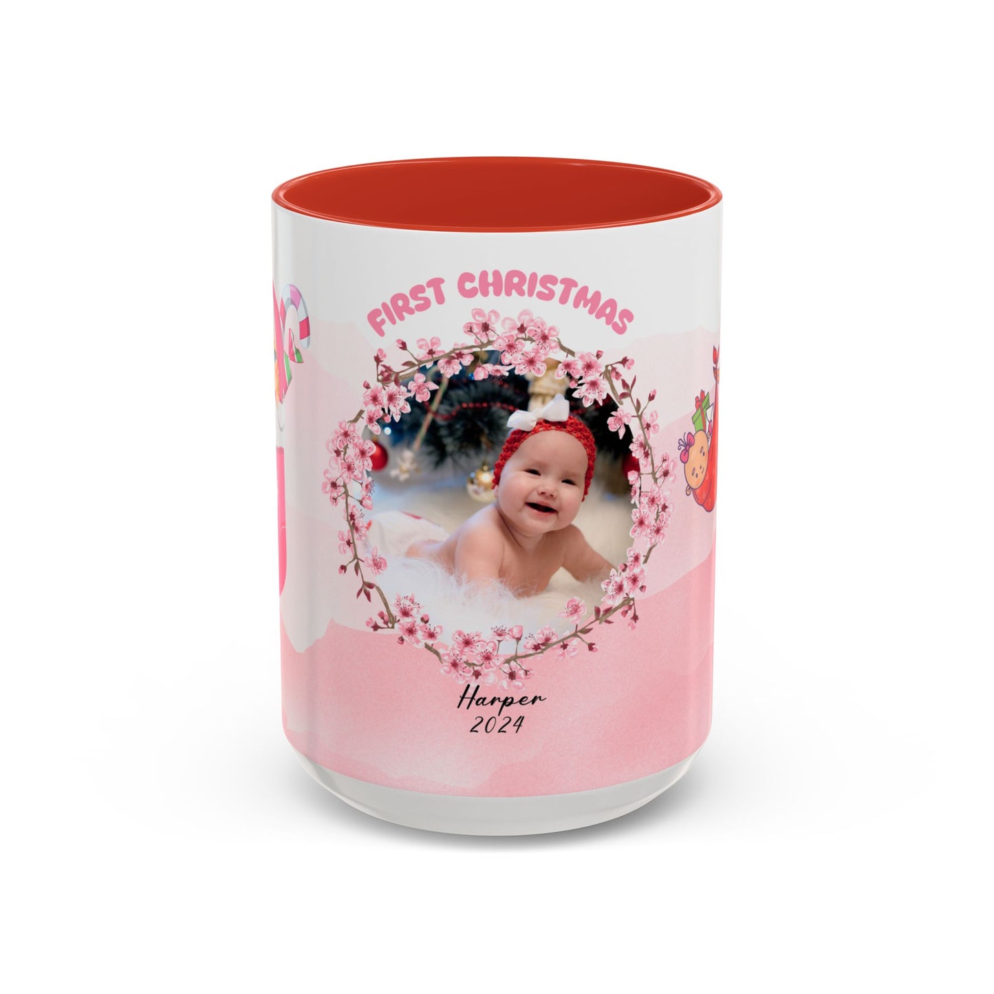 First Christmas, Baby Girl, Customizable - Accent Coffee Mug (11, 15oz) - 10074