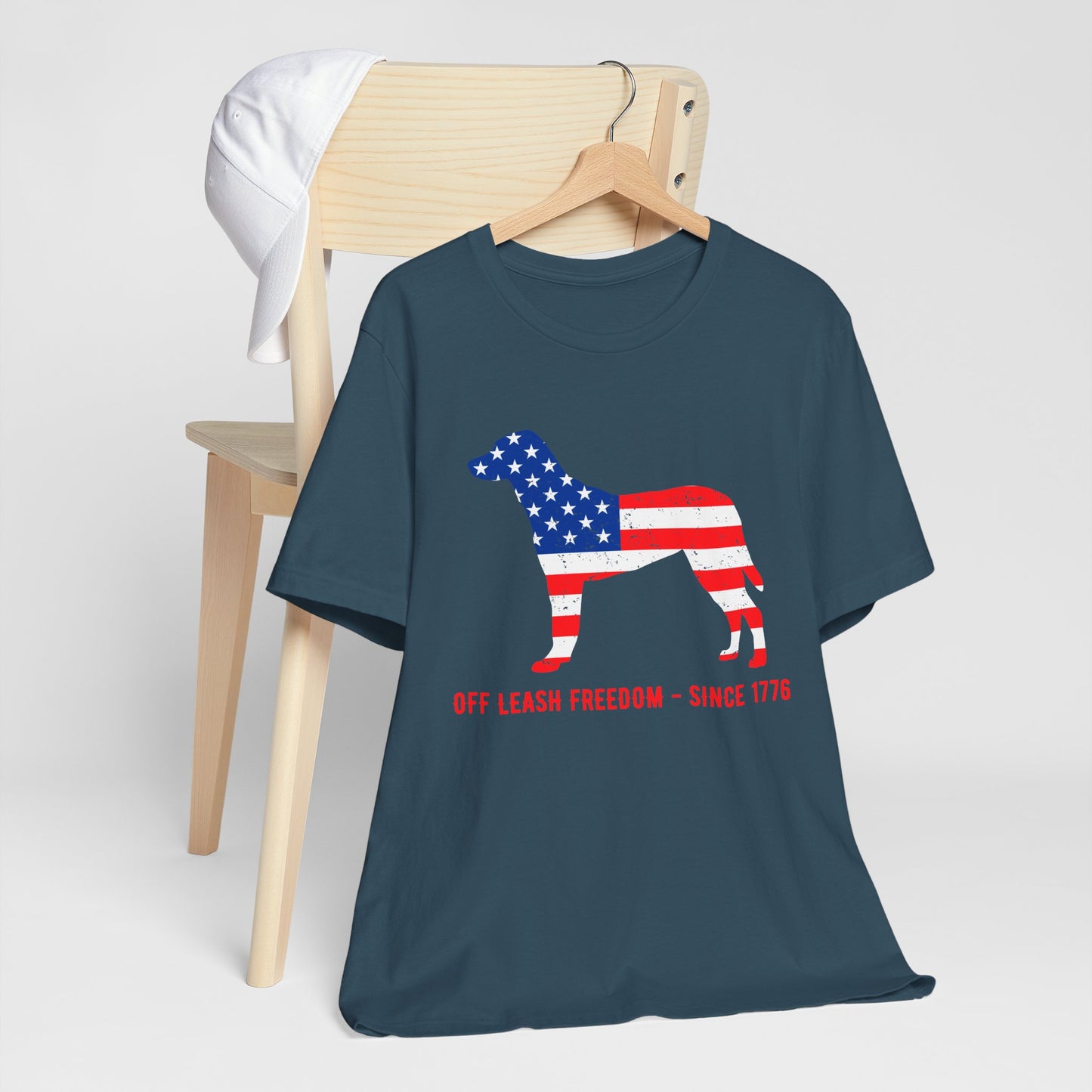 Patriotic Dog Lover Tee | Off Leash Freedom T-shirt, Dog Graphic Shirt, Fourth of July Gift, Casual Wear, Pet Lover Apparel - 13790
