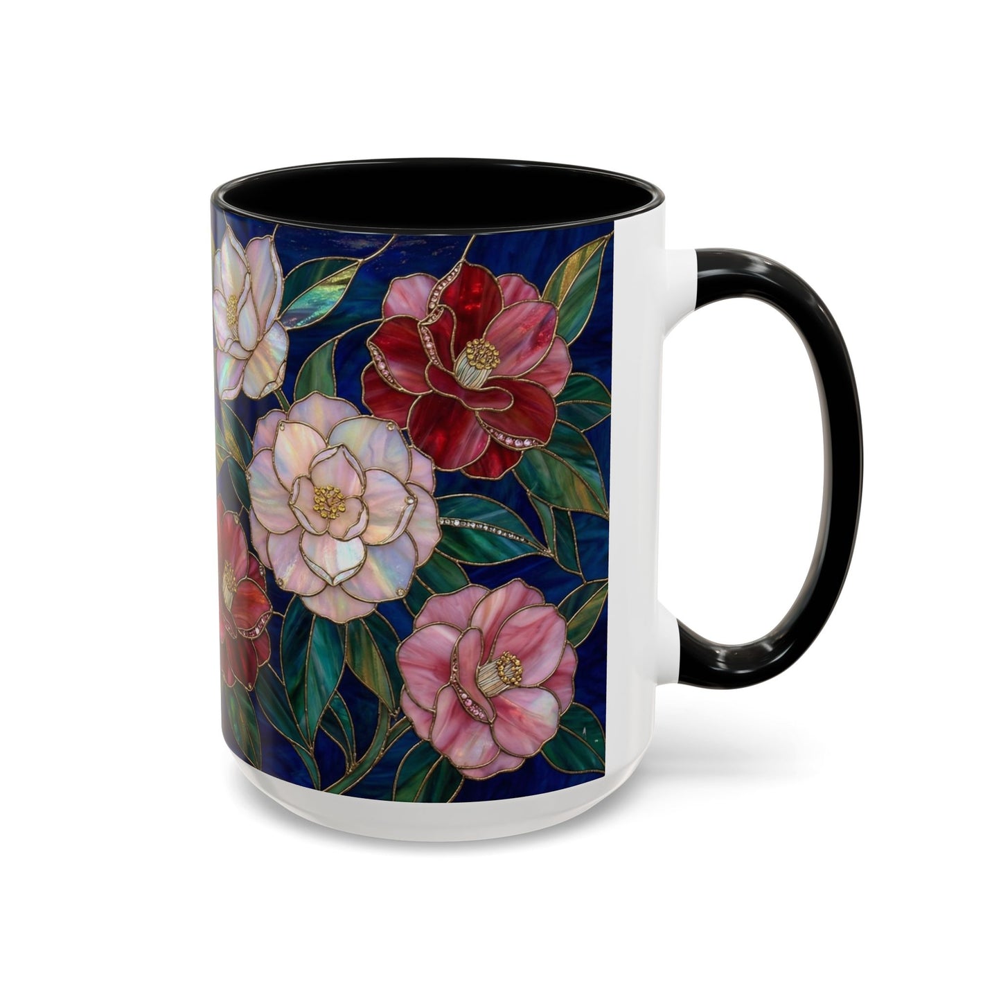 Camellia Floral Accent Coffee Mug — Stained Glass Design (11/15oz) - 14558