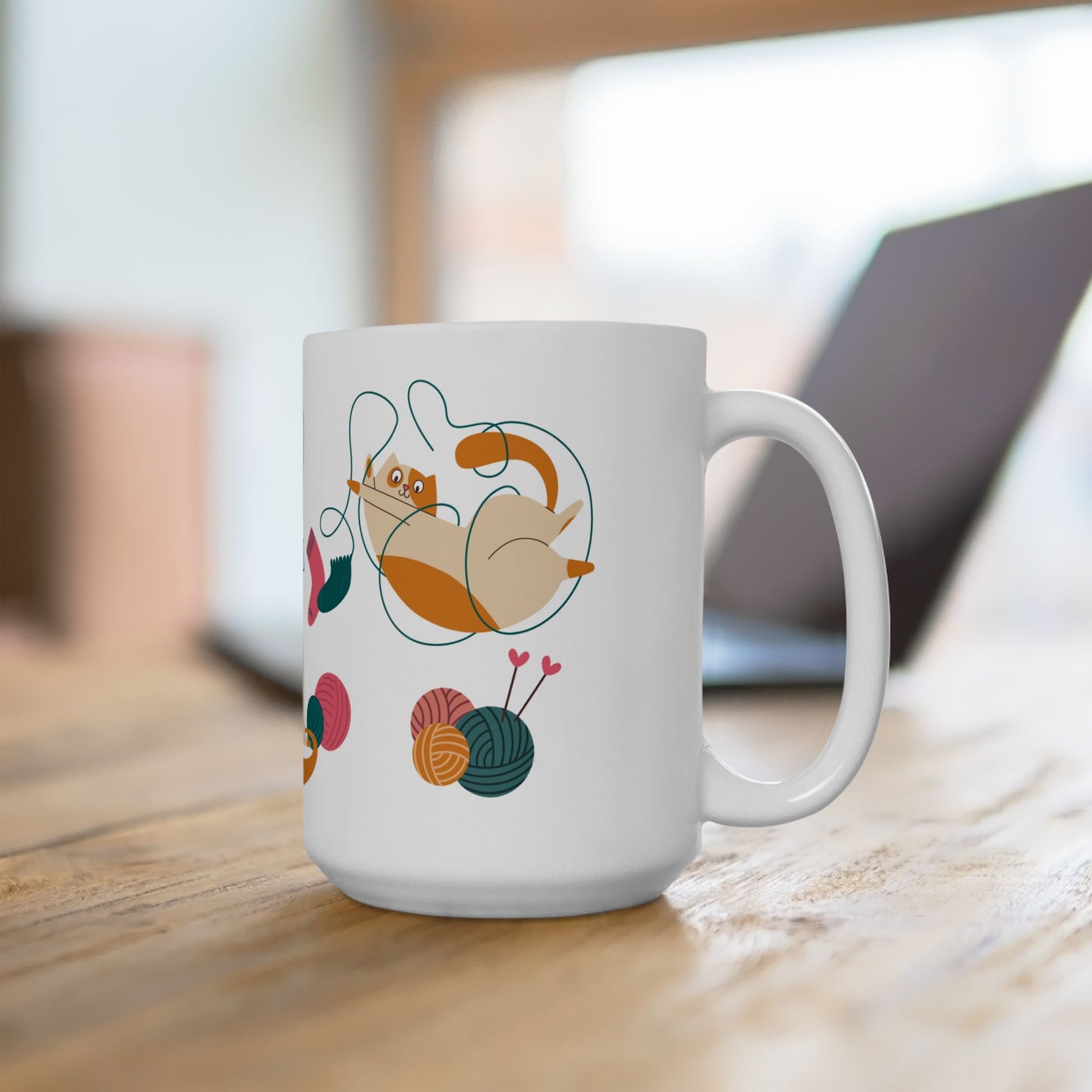 Cats Playing With Knitting Yarn - Ceramic Mug, (11oz, 15oz) - 11244