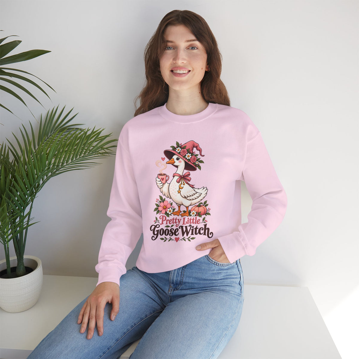 Pretty Little Goose Witch Sweatshirt, Cute Floral Halloween Crewneck - 14532