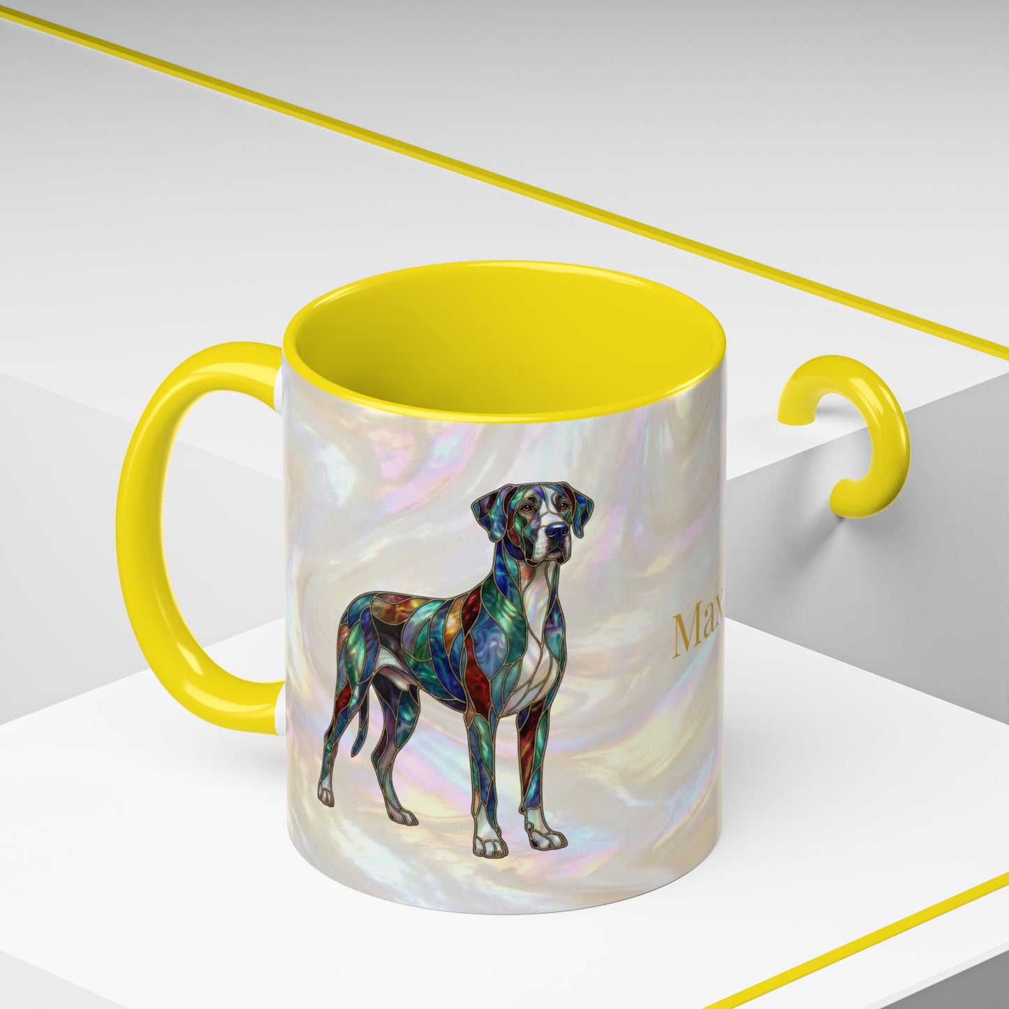 Personalized Great Dane Dog Mug — Stained Glass Design (11/15 oz) - 14550