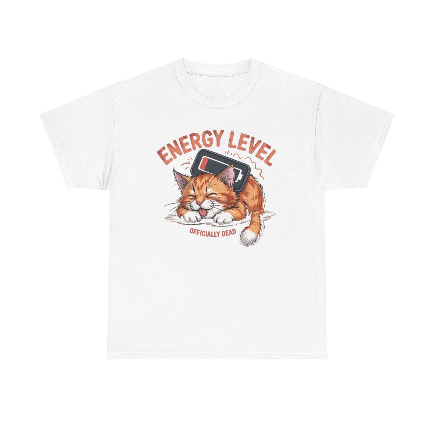 Energy Level: Officially Dead T-Shirt — Funny Cat Graphic Tee, Cat Lover Gift - 14867