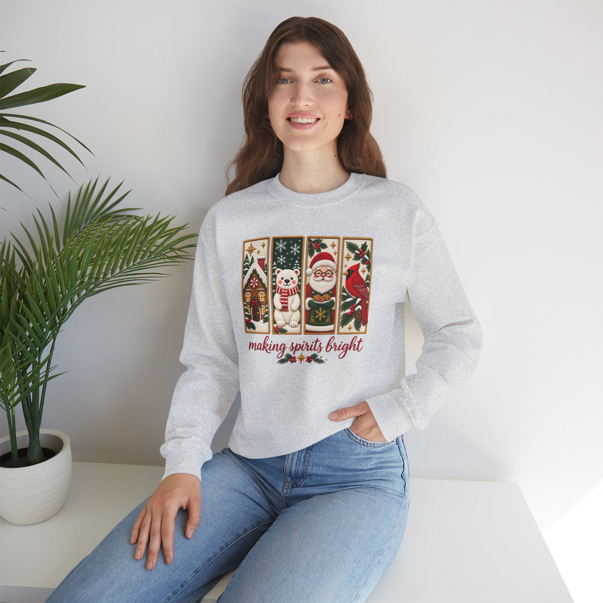 Making Spirits Bright Sweatshirt, Cute Vintage Christmas Crewneck - 14548